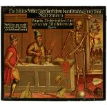 "Memento Mori"-BildtafelUm 1700. Wohl Tafel aus einem Bildzyklus. Oelmalerei auf Holz. Vertikale