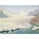 Huguenin Henri1879 - 1920 Le Locle"Le Glacier d'Aletsch". Oel auf Karton. Unten rechts signiert.