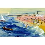 Comment Jean-François1919 - 2002 Porrentruy"Une Journée d'Été à la Plage". Aquarell auf Papier.