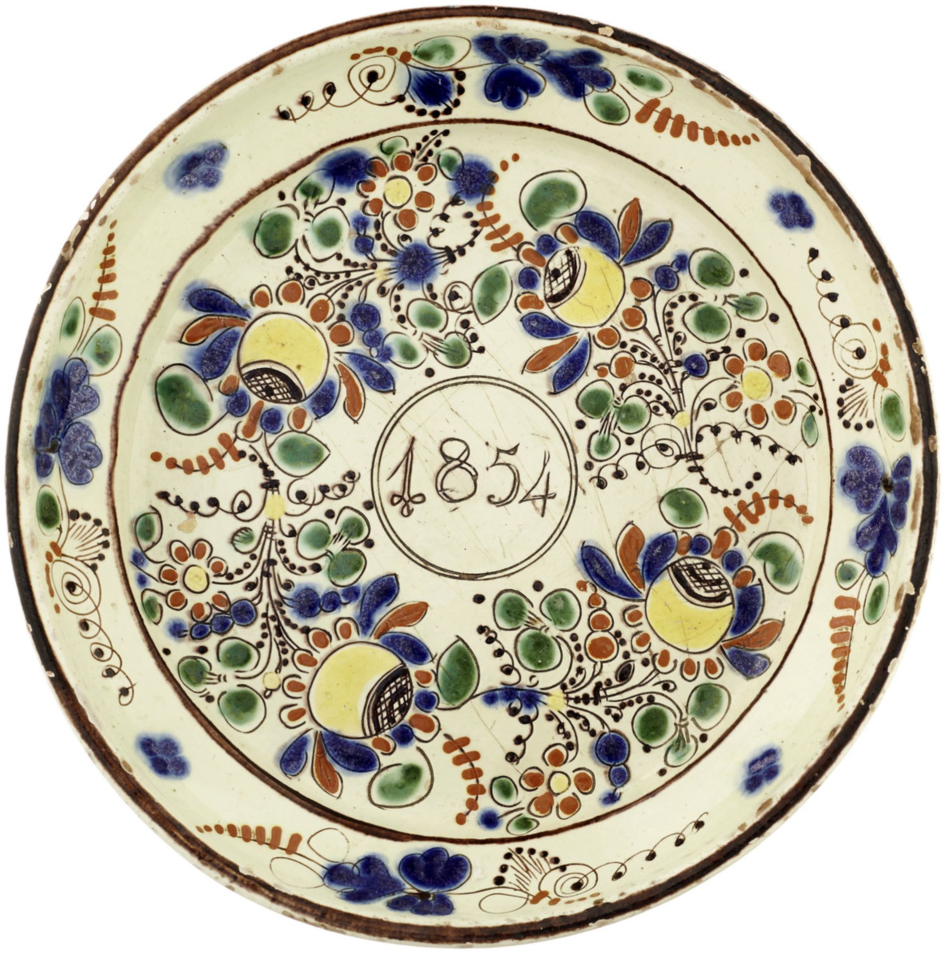 2 TellerHeimberg, Mitte 19. Jh. Cremefarben glasierte Keramik. Mehrfarbige, stilisierte - Bild 3 aus 4