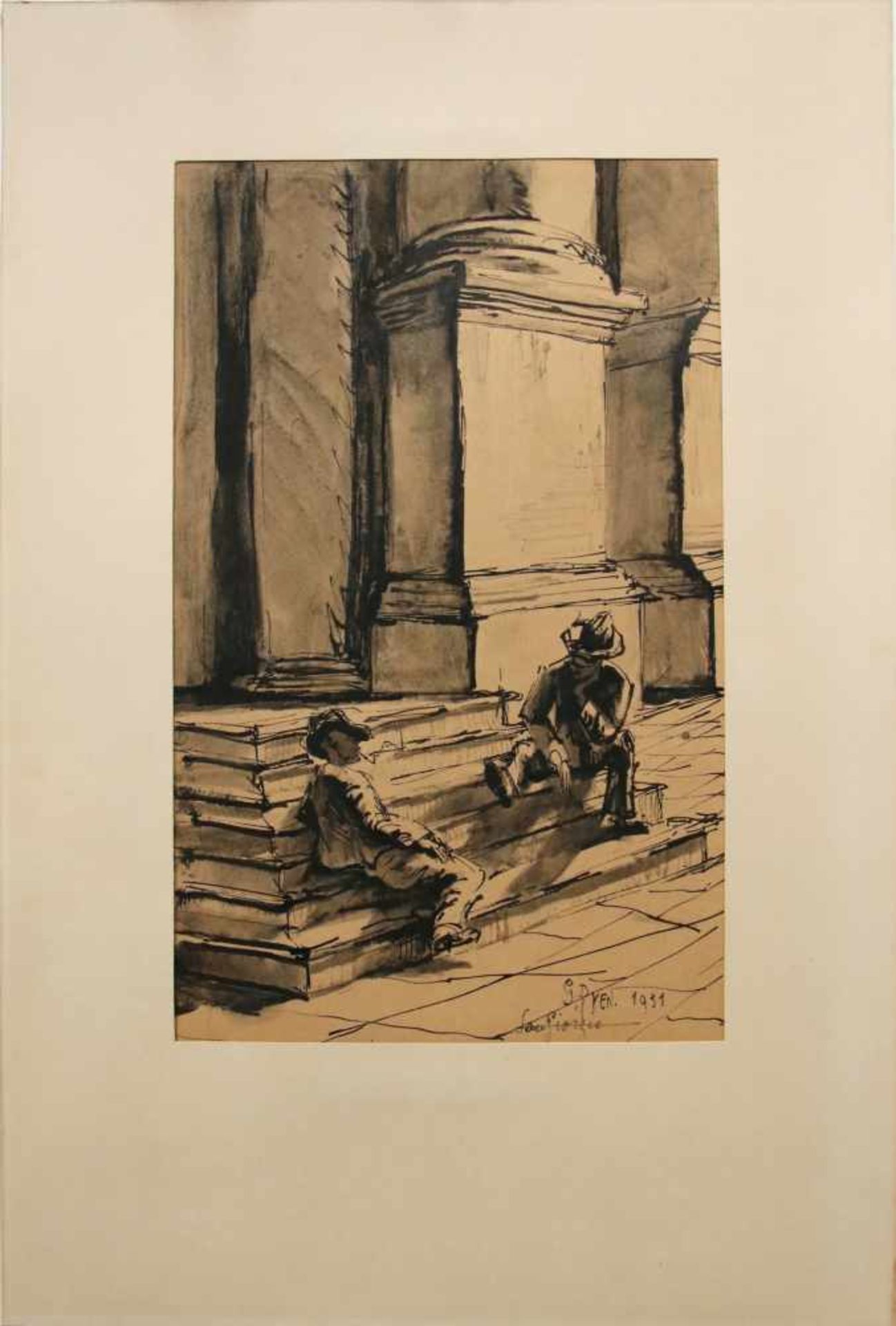 Pevetz Georg1893-1971An den Stufen der San Giorgio Maggiore (Venedig)1931Tusche auf Papier,