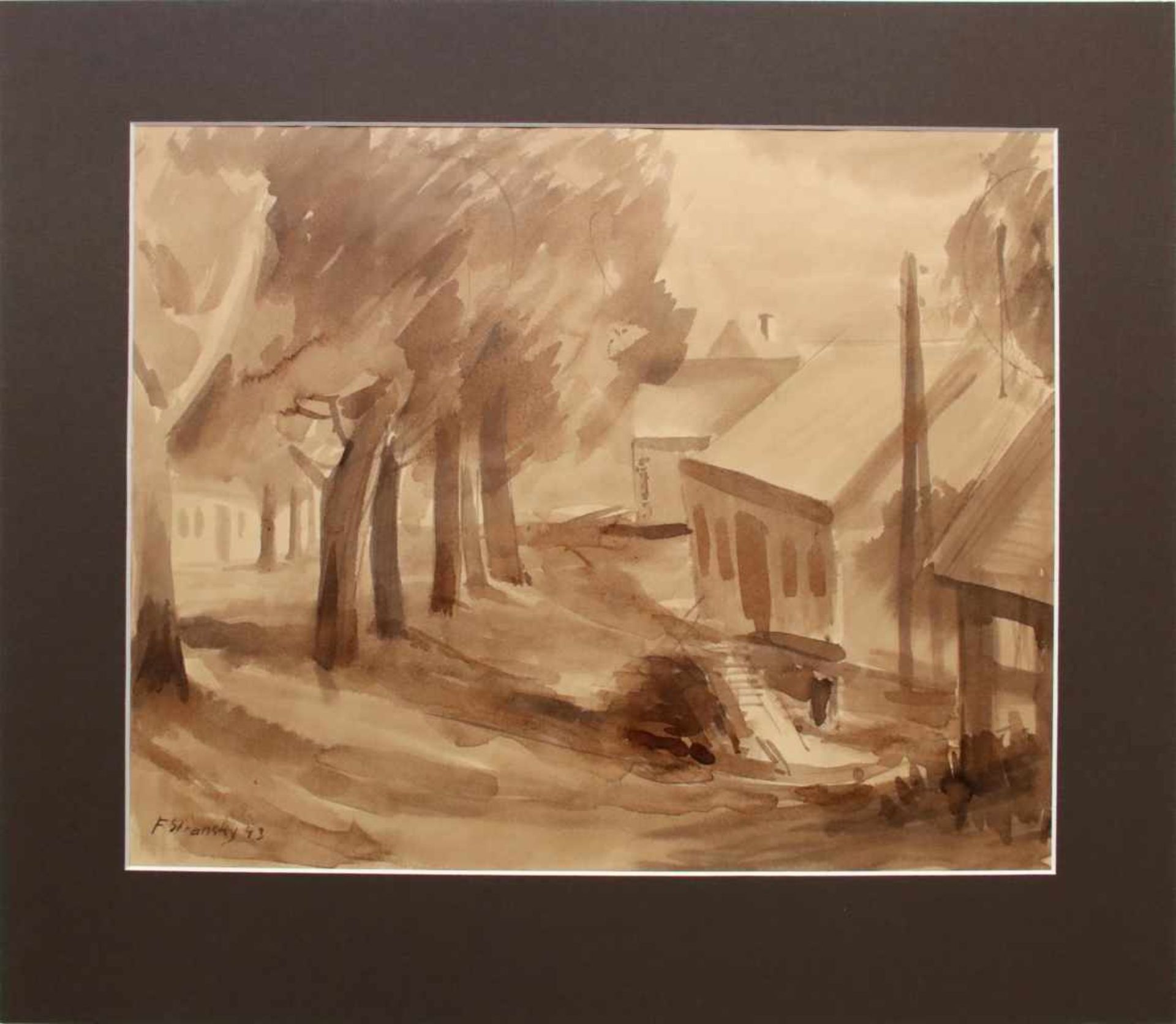 Stransky Ferdinand1904-1981Dorfidylle1943Sepia auf Papier, handsigniert29 x 35 cm - Bild 2 aus 3