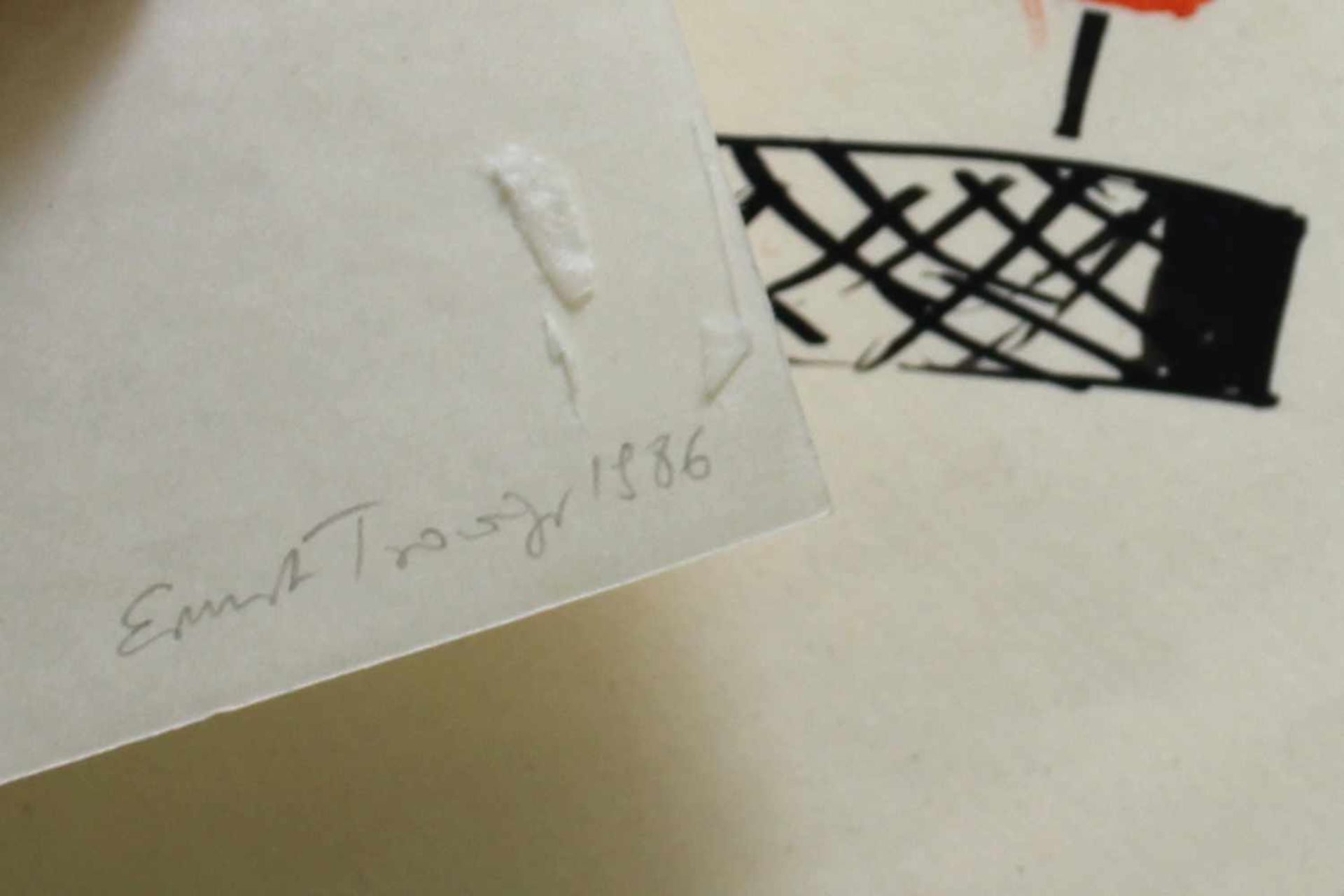 Trawöger Ernstgeb. 1955Ohne Titel1986Druck auf Papier, aus: „Aug um Aug“, handsigniert rückseitig, - Bild 2 aus 2