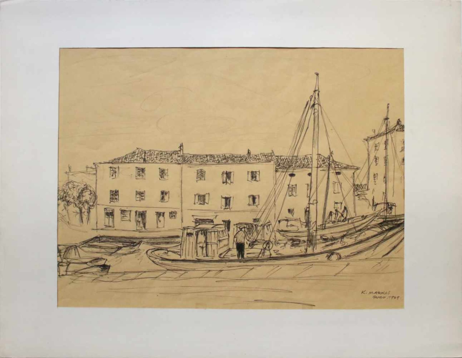 Markus Karl1899-1974Hafen im Fischerkanal in Grado1969Filzstift auf Papier40 x 54 cm