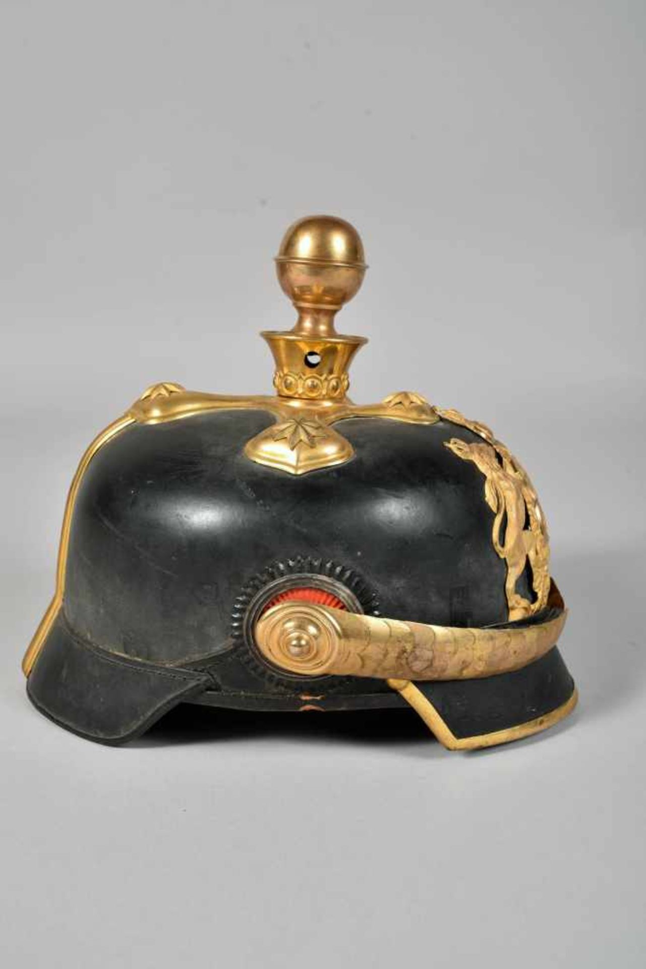 Casque à boule d’officier d’artillerie, belle bombe en fibre, toutes les garnitures sont en métal - Bild 4 aus 6