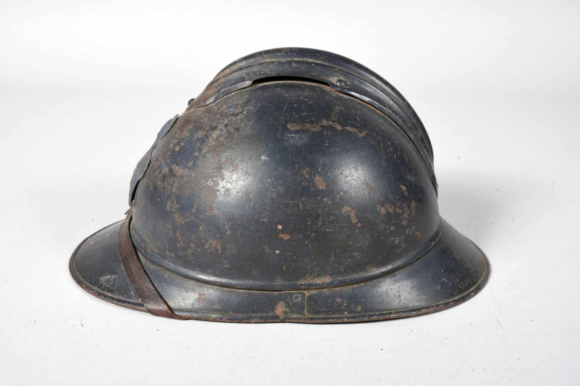 Casque Adrian 1915. Génie. Peinture bleu d’usine. Coque B. Coiffe 2ème type noire et fauve avec sa - Bild 2 aus 4