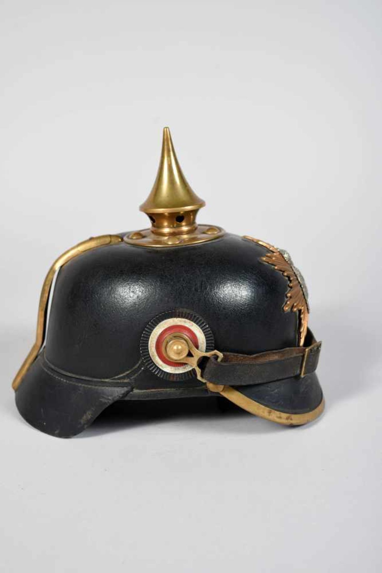 Saxe. Casque à pointe de troupe mod 95, belle bombe , beau vernis, centre de la plaque légèrement - Bild 3 aus 5