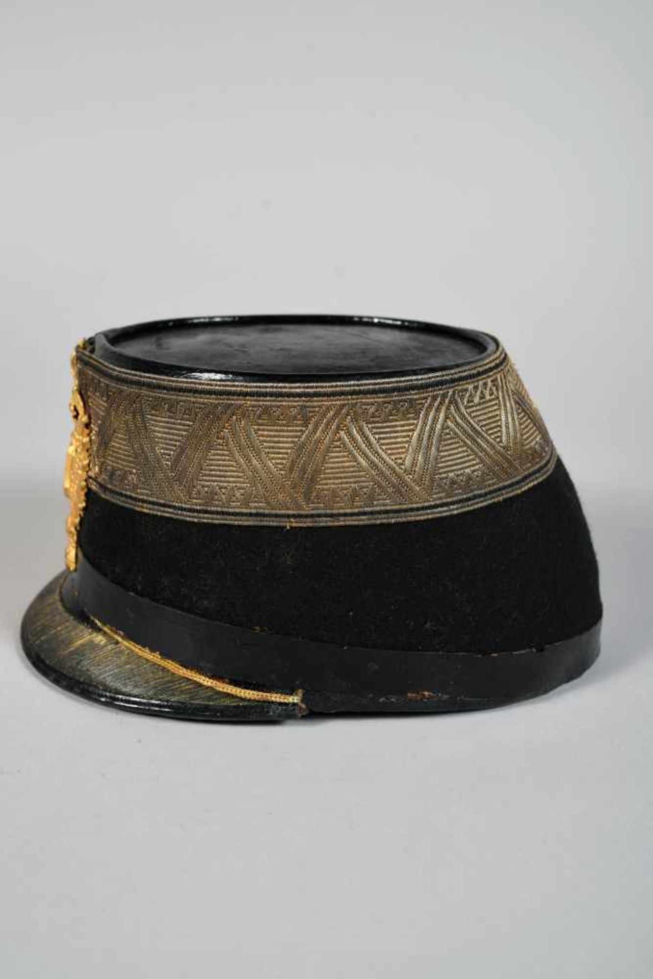 Autriche. Shako d’officier en drap noir, avec un large galon. Plaque à ‘aigle bicéphale, intérieur - Bild 4 aus 5