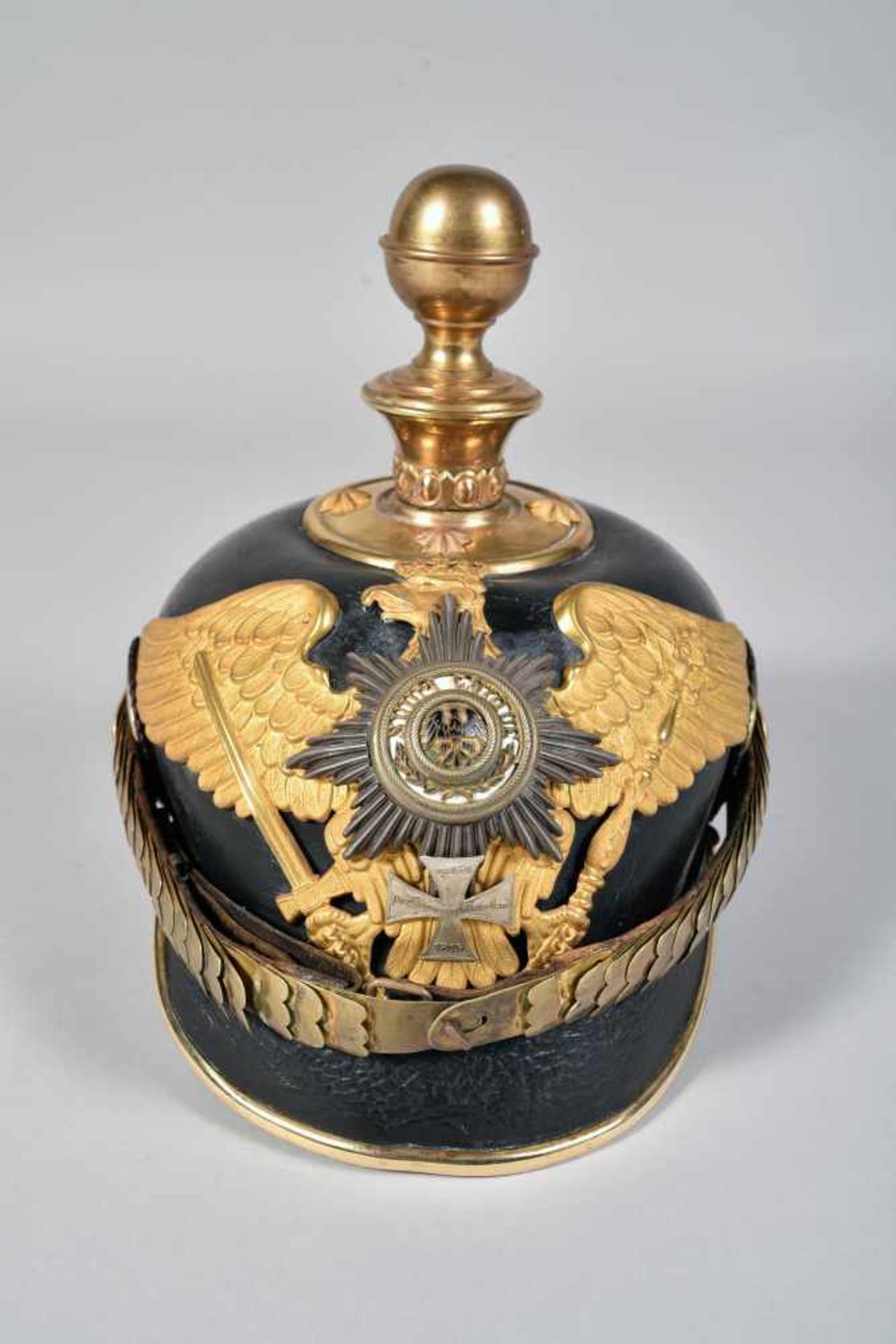 Casque à boule d’officier de réserve, d’artillerie de la garde à cheval, bombe en cuir, très belle