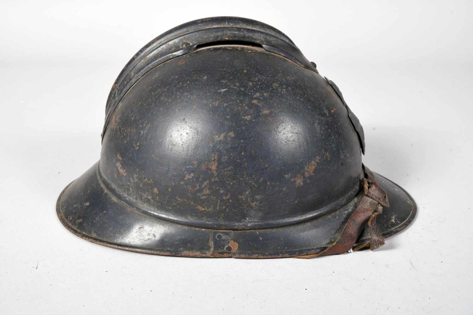 Casque Adrian 1915. Génie. Peinture bleu d’usine. Coque B. Coiffe 2ème type noire et fauve avec sa - Bild 3 aus 4