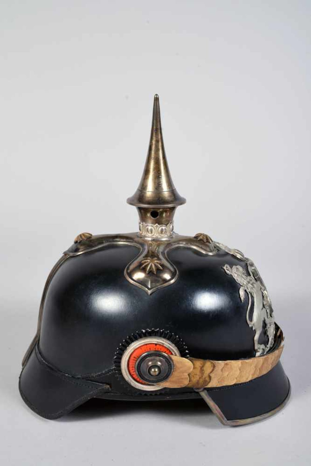 Casque à pointe d’officier du 119° ou du 123° régiment, très belle bombe en fibre, recouvert de - Bild 3 aus 4