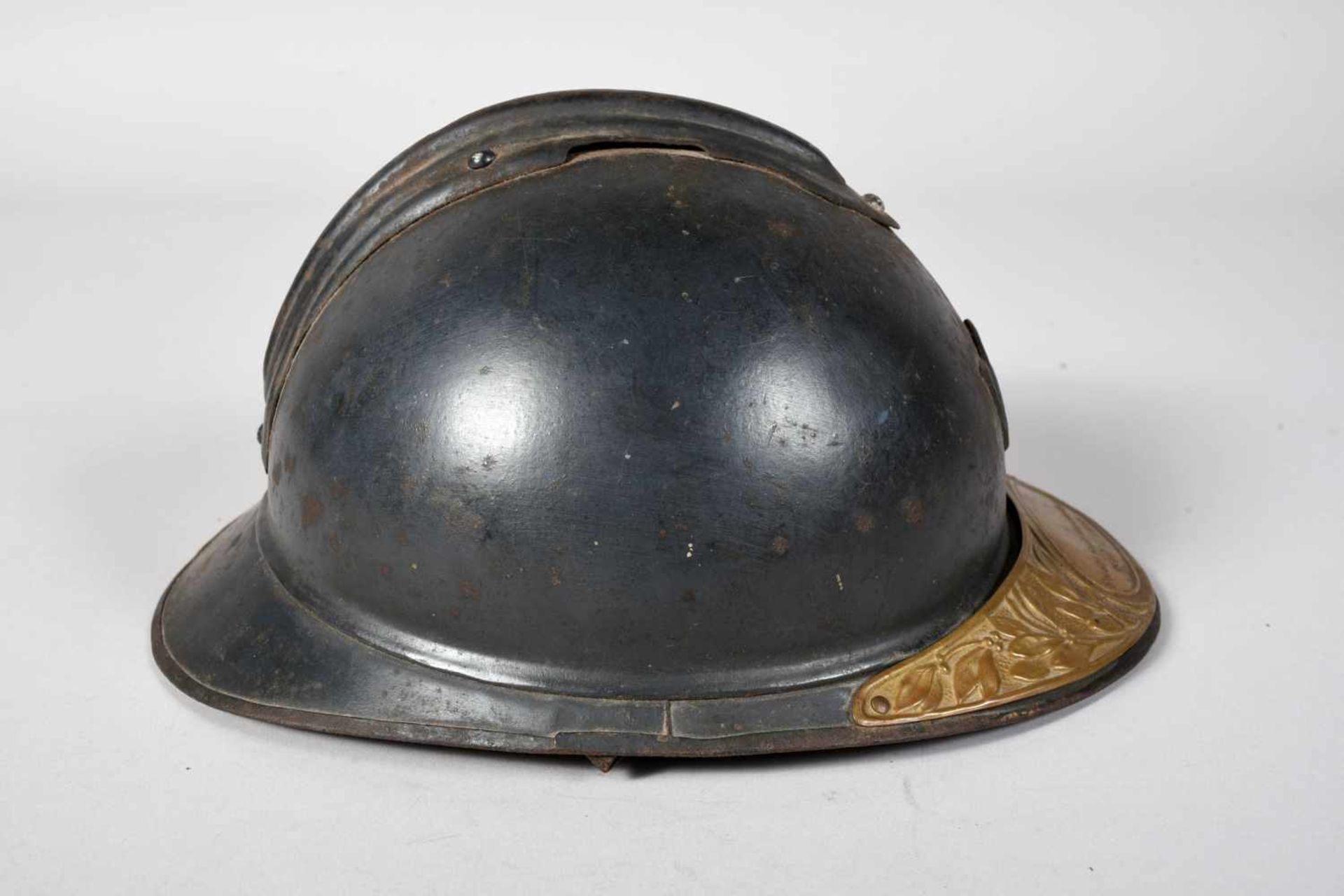 Casque Adrian 1915. Attribut de Chasseur. Peinture bleu d’usine. Coque B, JAPY. Coiffe 1er type avec - Bild 3 aus 4