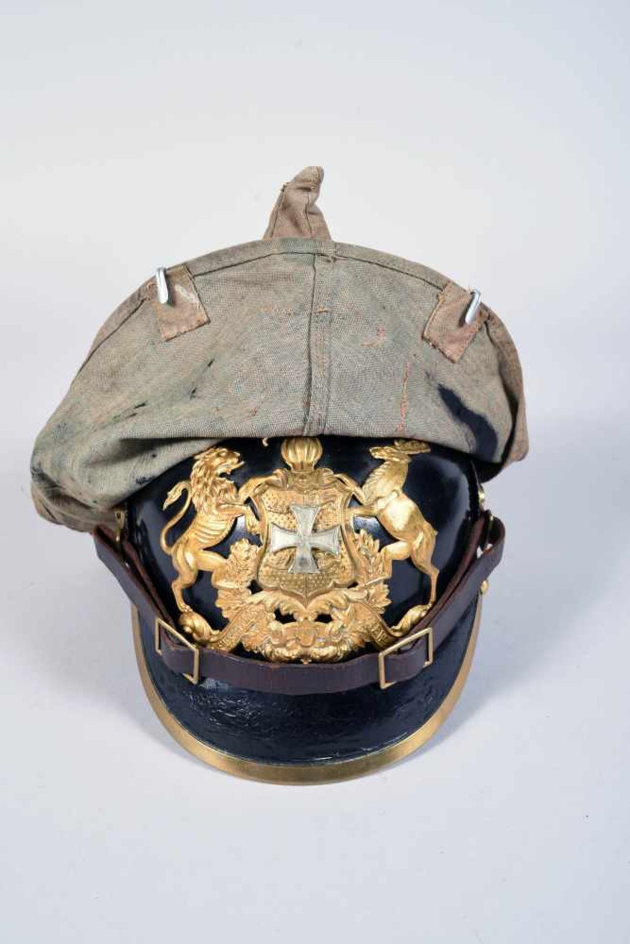 Wurtemberg. Casque à pointe troupe du 119° régiment de réserve. Très belle bombe dans son vernis d’ - Bild 3 aus 6