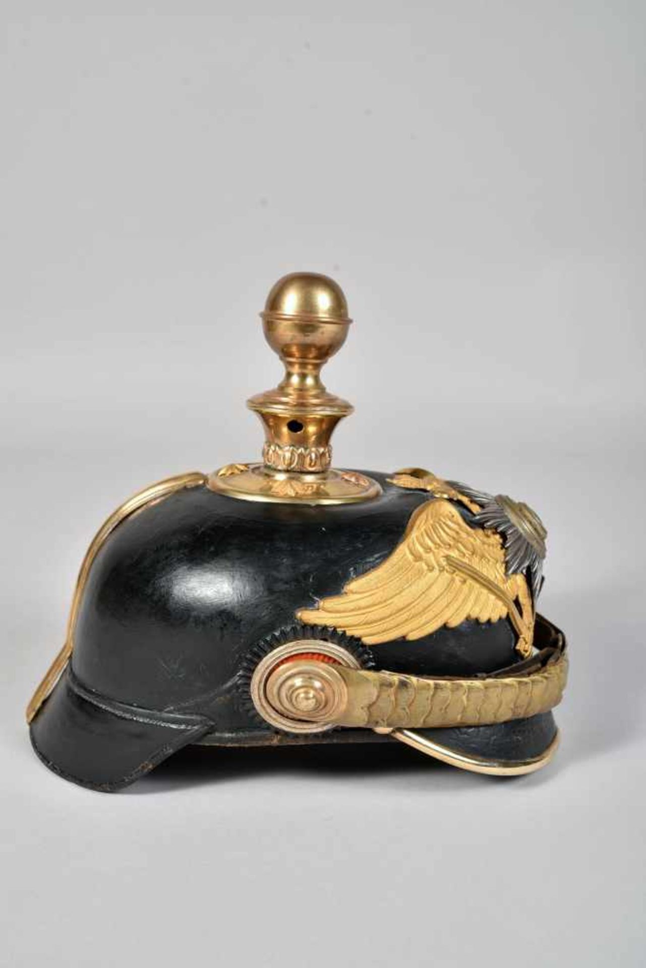 Casque à boule d’officier de réserve, d’artillerie de la garde à cheval, bombe en cuir, très belle - Bild 4 aus 5