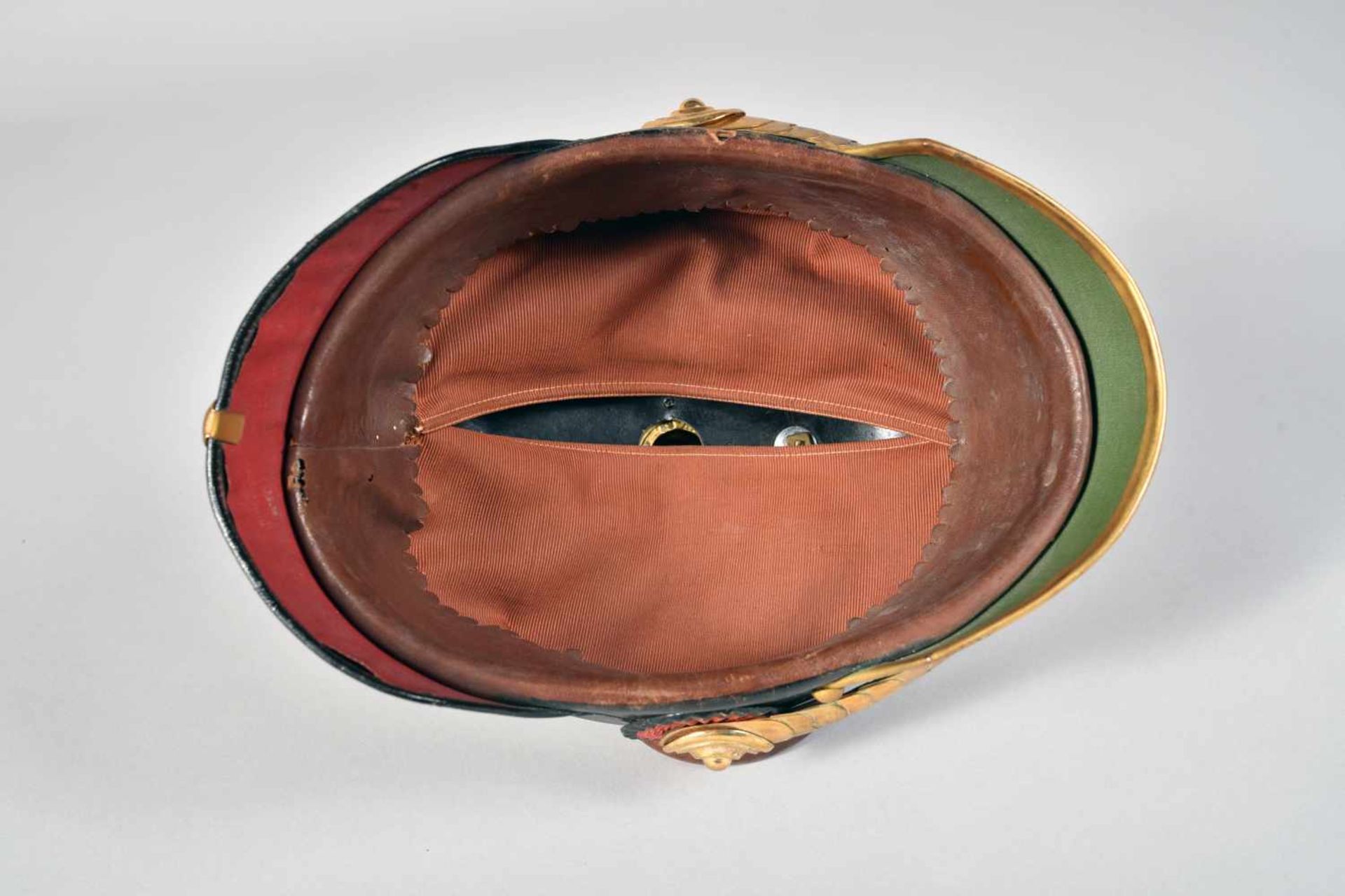 Casque à boule d’officier d’artillerie, belle bombe en fibre, toutes les garnitures sont en métal - Bild 5 aus 6