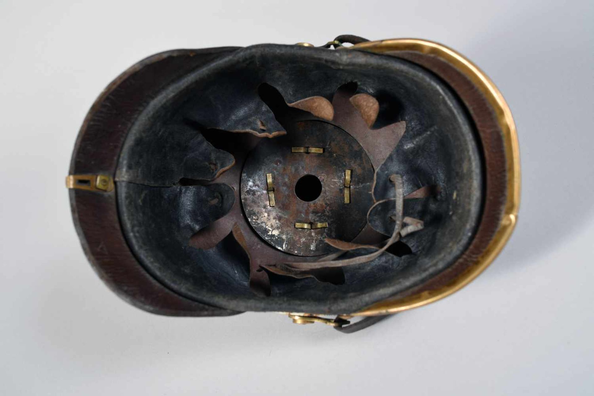 Saxe. Casque à pointe de troupe mod 95, belle bombe , beau vernis, centre de la plaque légèrement - Bild 4 aus 5