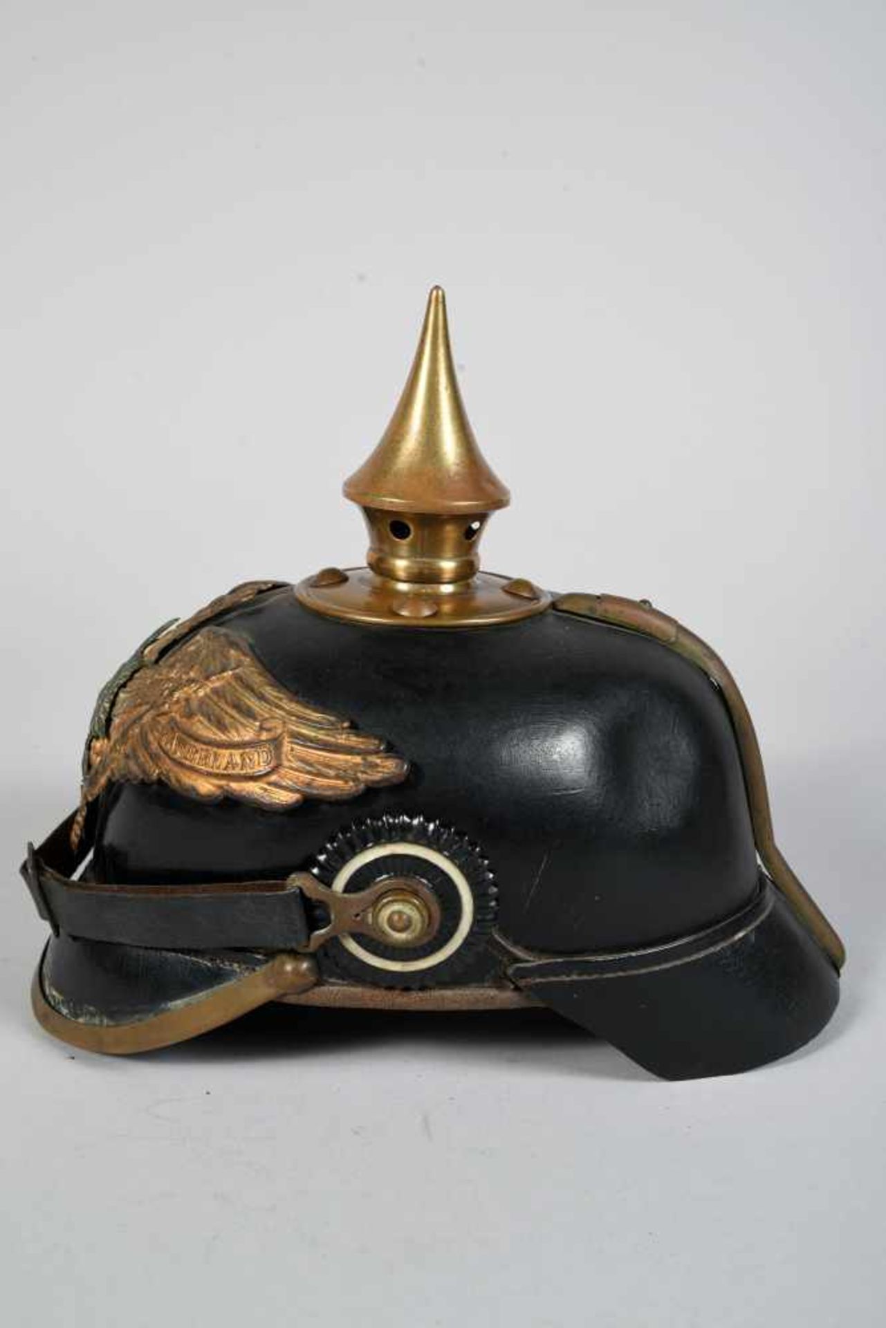 Prusse. Casque à pointe troupe mod 95 de la garde. Belle bombe avec un petit enfoncement sur l’ - Bild 2 aus 5