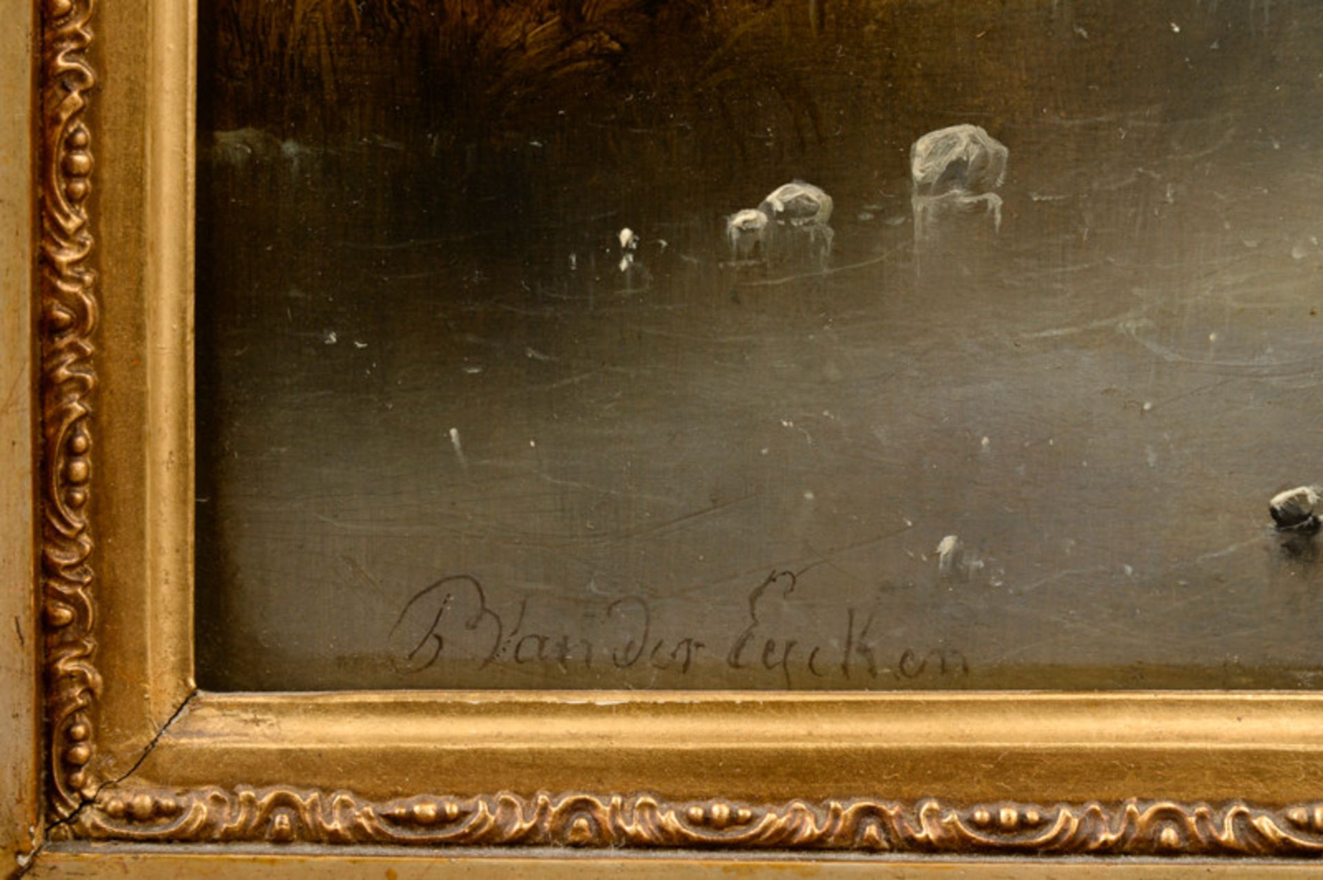 Charles van der Eycken (1809 - 1891) - Öl auf Mahagoni-Holzplatte, "Niederländische Winteridylle - Image 3 of 3