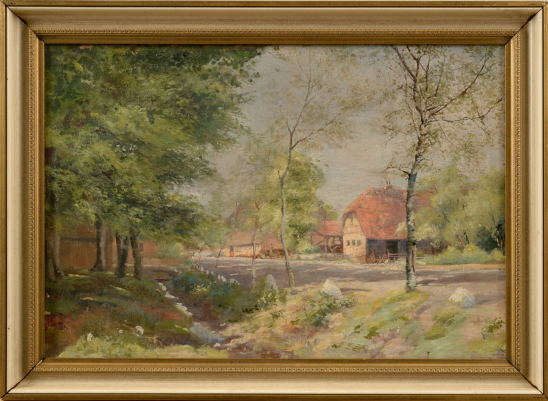 Paul Hey (1867 - 1952) - Öl auf Leinwand, "Frühlingsimpression im alten Dorf"unten mittig