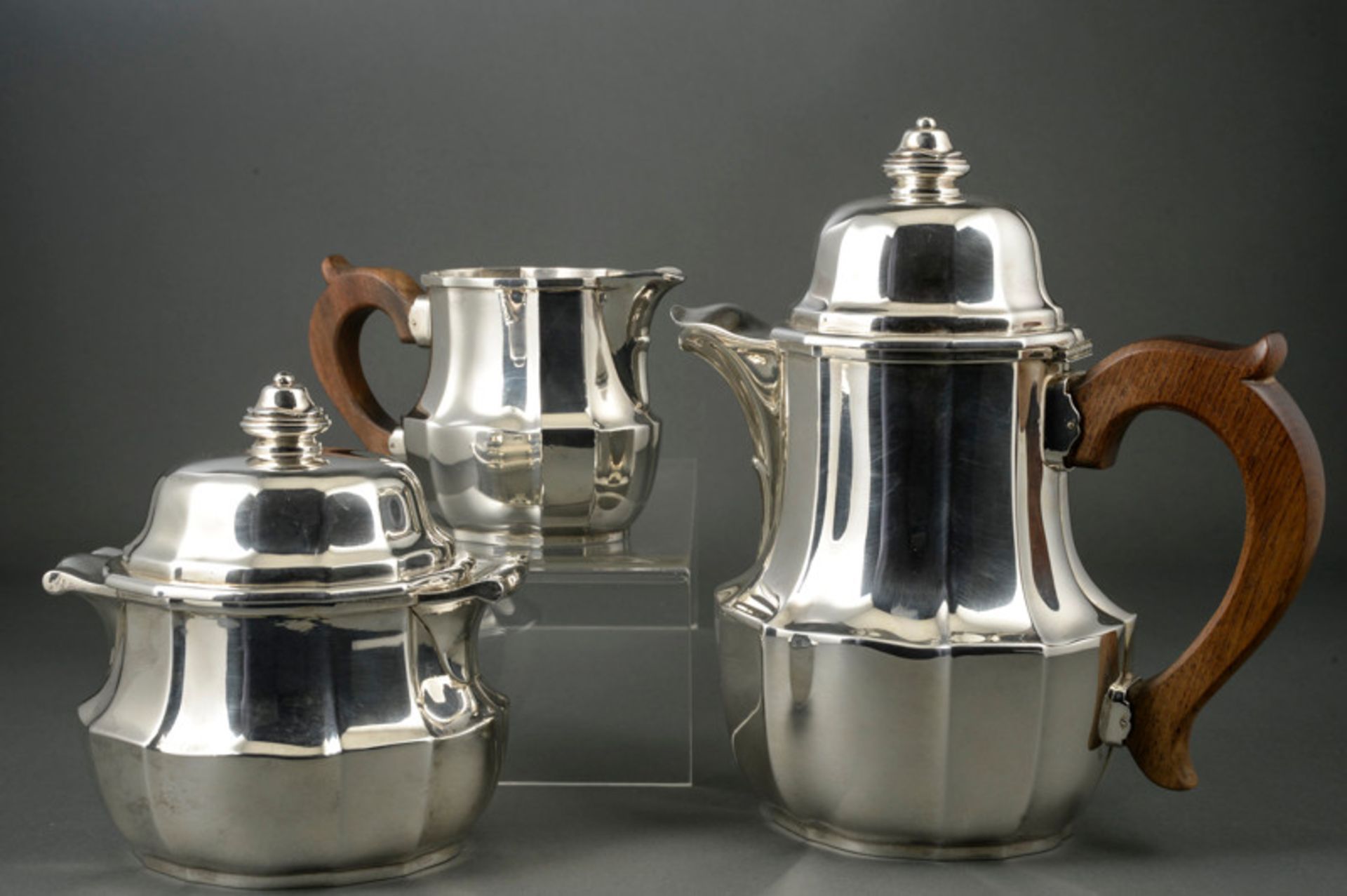 Kaffeeservice mit Zuckertopf und Sahnekännchen aus 950er Silber der Manufaktur Tétard Frères, Paris,