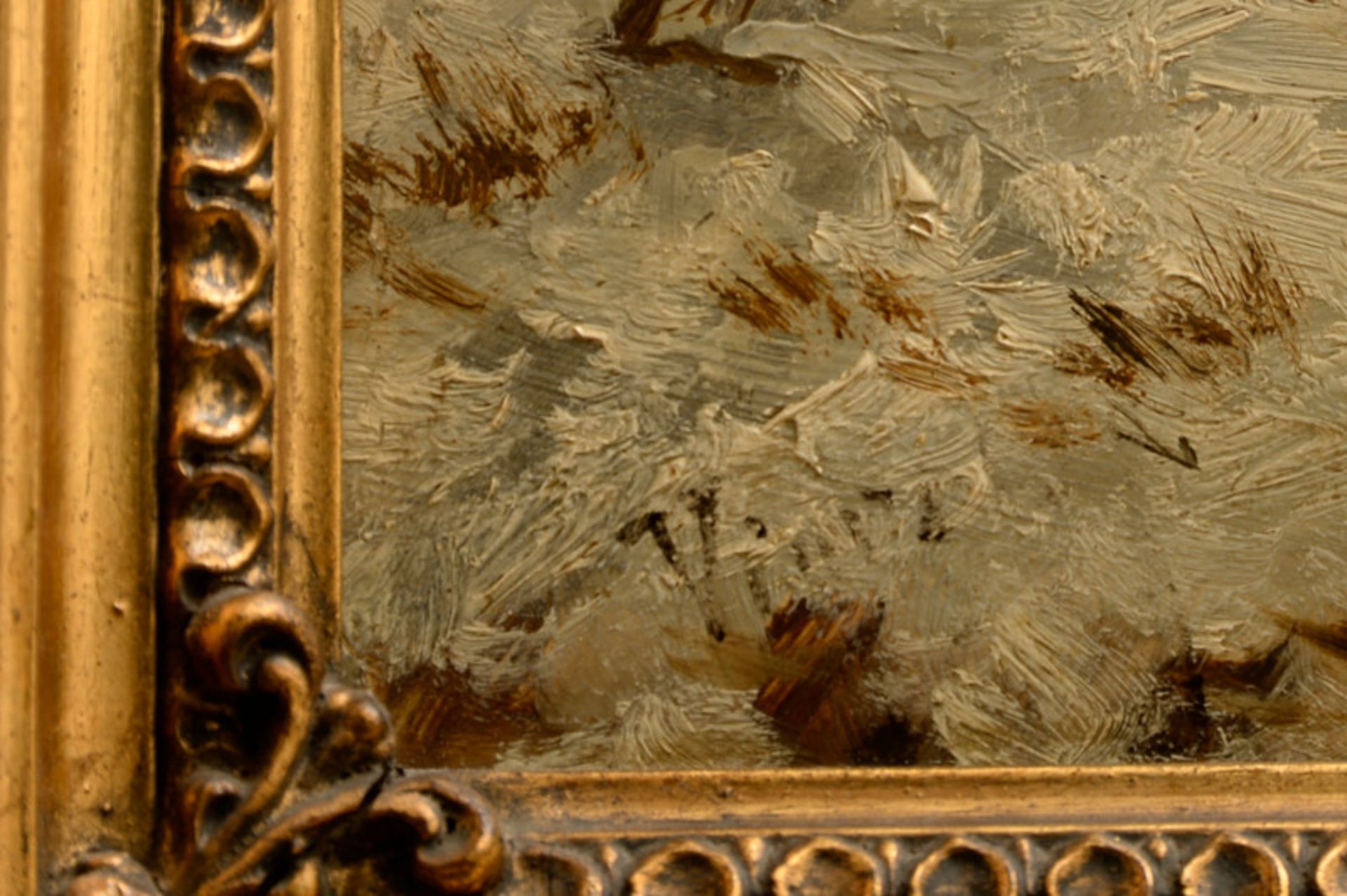 T. Viorsky (19./20. Jahrhundert) - 1 Paar Öl auf Mahagoni-Holzplatte, "Wolfsrudel einen - Image 3 of 4