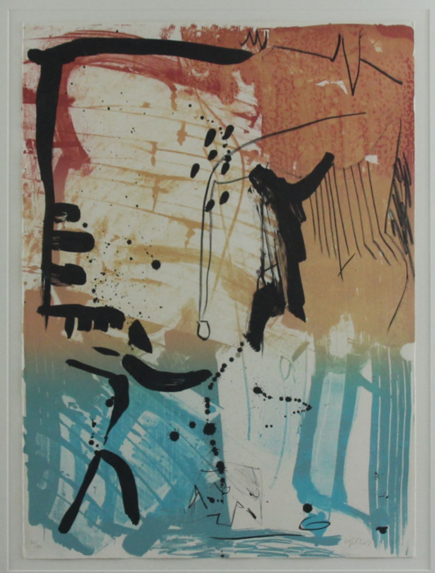 Lilly Keller (1929-2018) - Farblithographie auf Papier, "Abstraktes Motiv in orange-blau Tönen" - Bild 2 aus 3