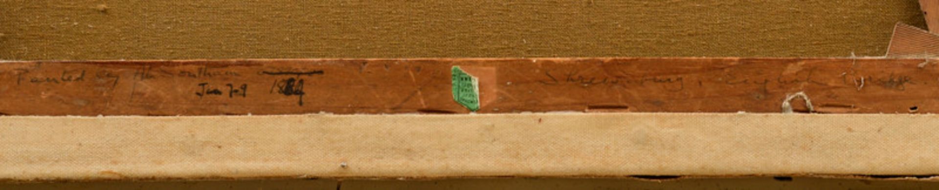 Southam (2. H. 19. Jhd.) - Öl auf Leinwand, "Flußlandschaft mit Steinbrücke und Blick auf eine - Image 2 of 2