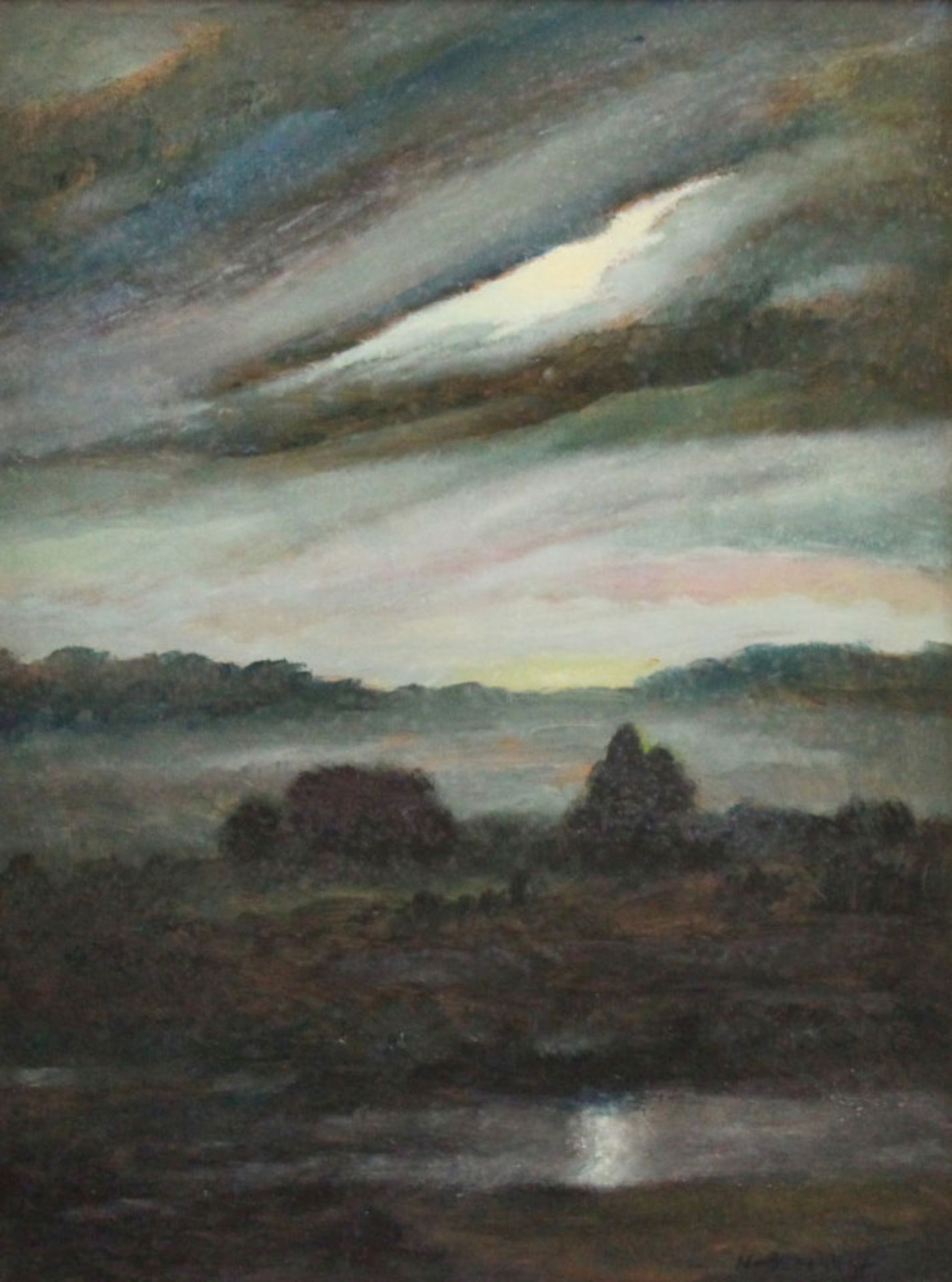 Heinz Dodenhoff (1889 - 1981) Nachlaß, - Öl auf Malkarton, "Moortümpel in der Dämmerung"signiert, - Bild 2 aus 4