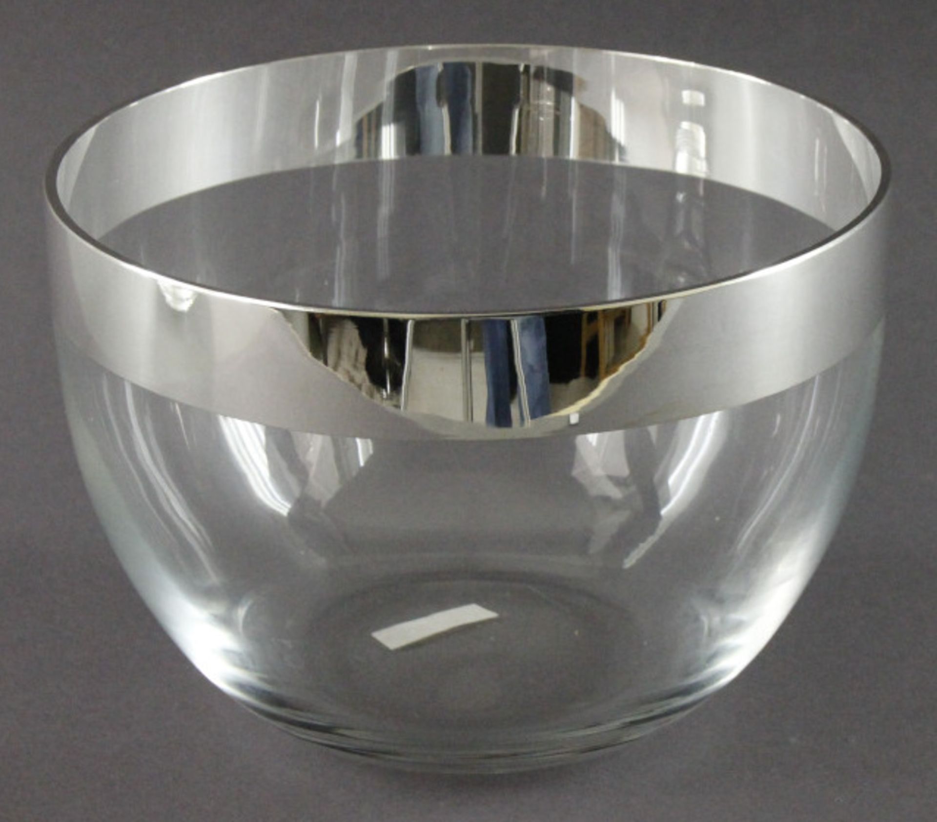 Glasschale mit Feinsilberrandfarbloses Glas, guter Zustand, Höhe: 8cm, Durchmesser: 13cm