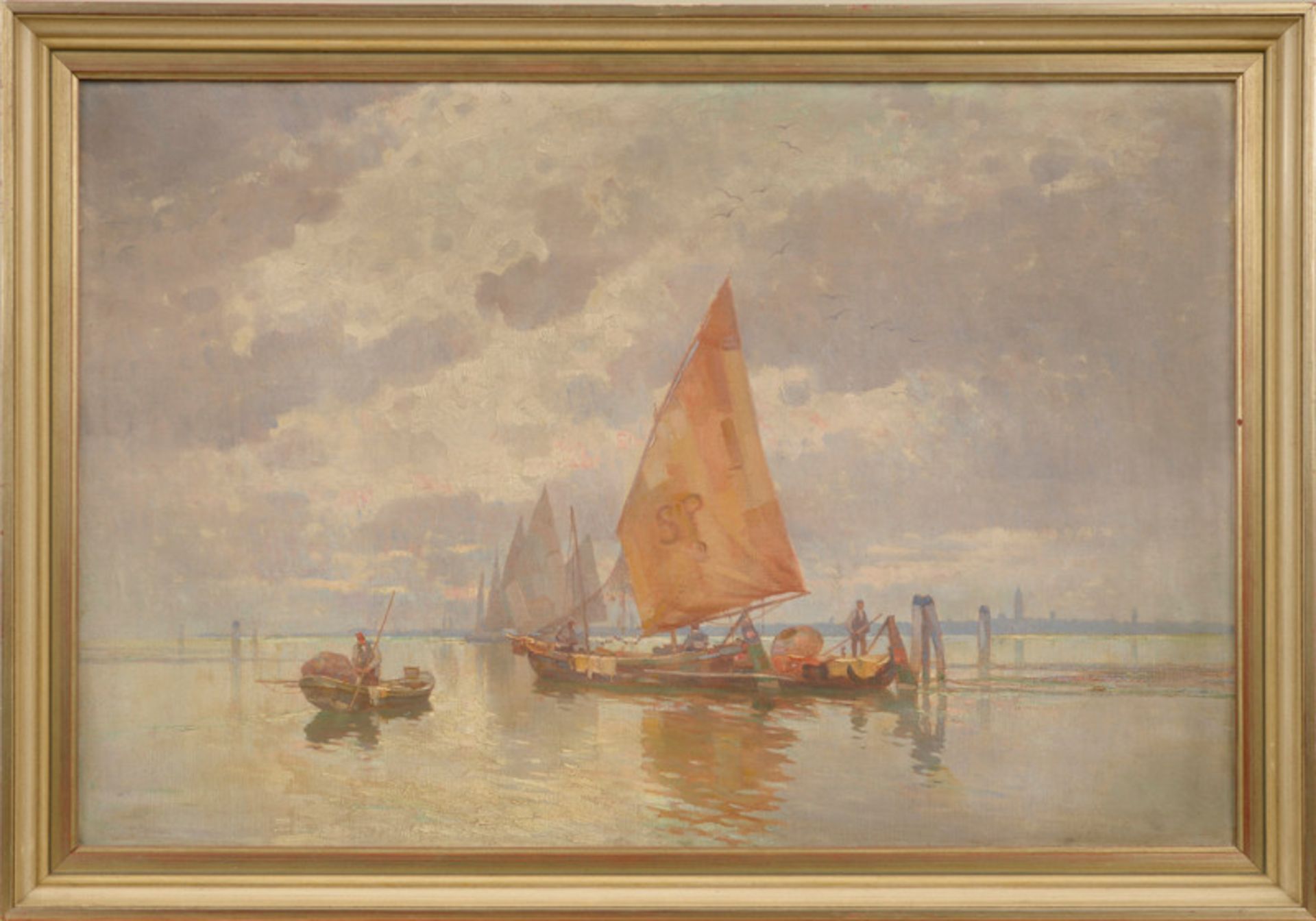 Emo Mazzetti (1870 - 1955) - Öl auf Leinwand, "Fischerboote in der Lagune von Venedig"unten links