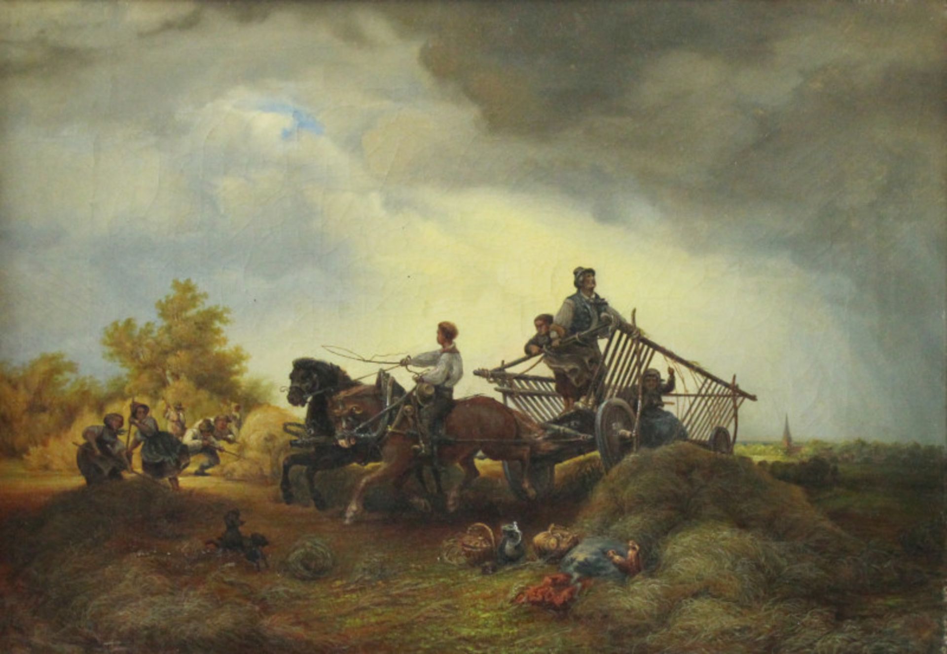 Eduard Wichmann (tätig im 19. Jahrhundert) - Öl auf Leinwand, "Landarbeiter bei der Heuernte unter - Bild 2 aus 4