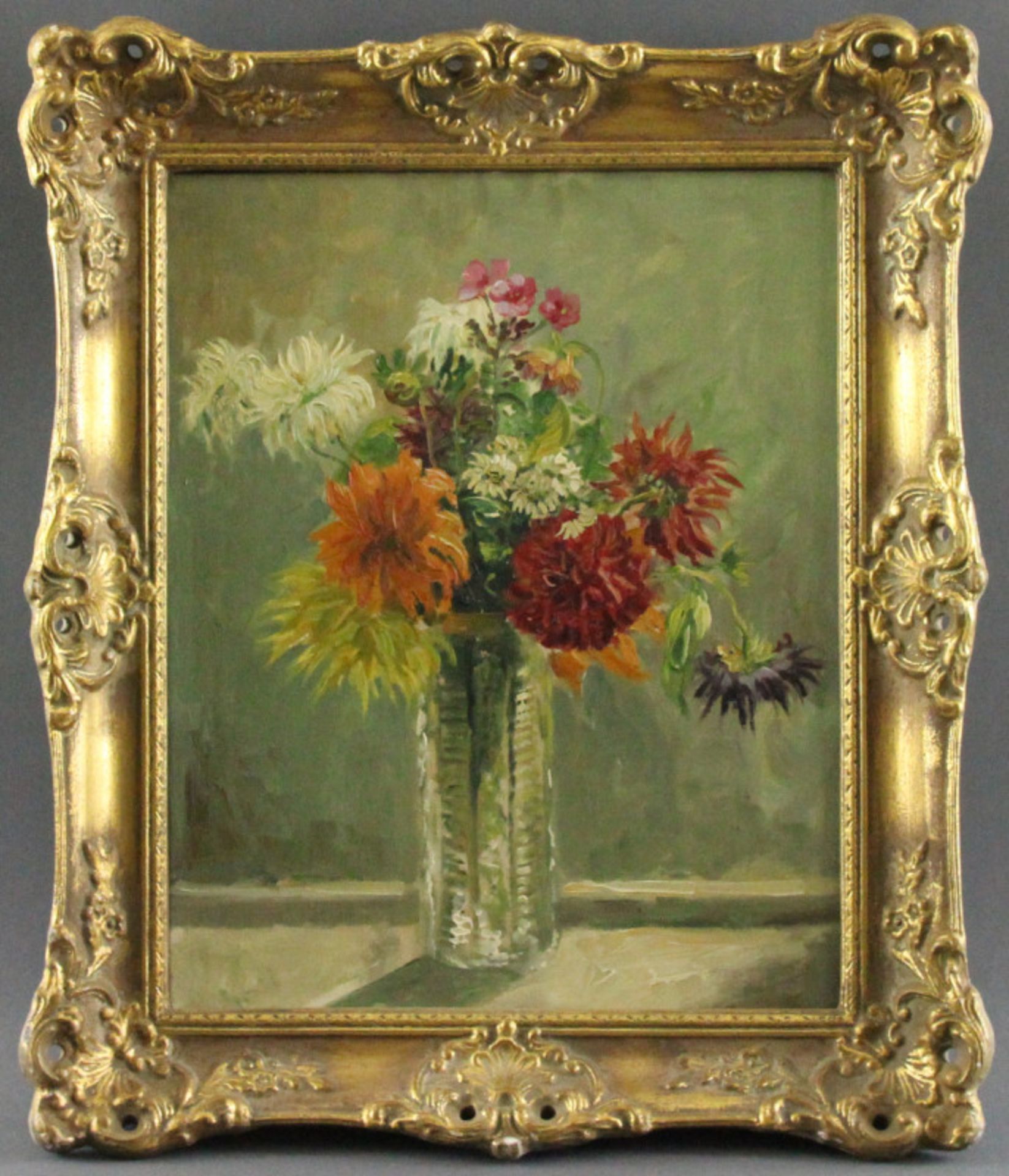 Wilhelmine Melzer (1868 - 1930) - Öl auf Leinwand, "Blumenstilleben in Stangenvase"unsigniert, guter