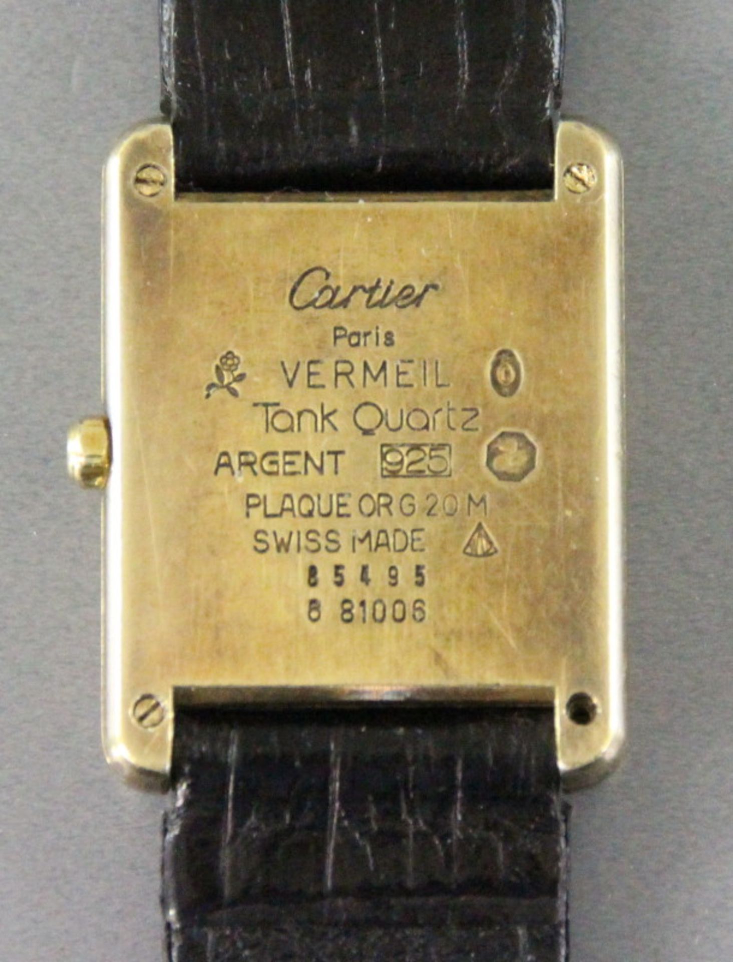 Damenarmbanduhr aus 925er Silber mit Restvergoldung der Fondation Cartier, Paris, "Tank Vermeil" - Bild 4 aus 4