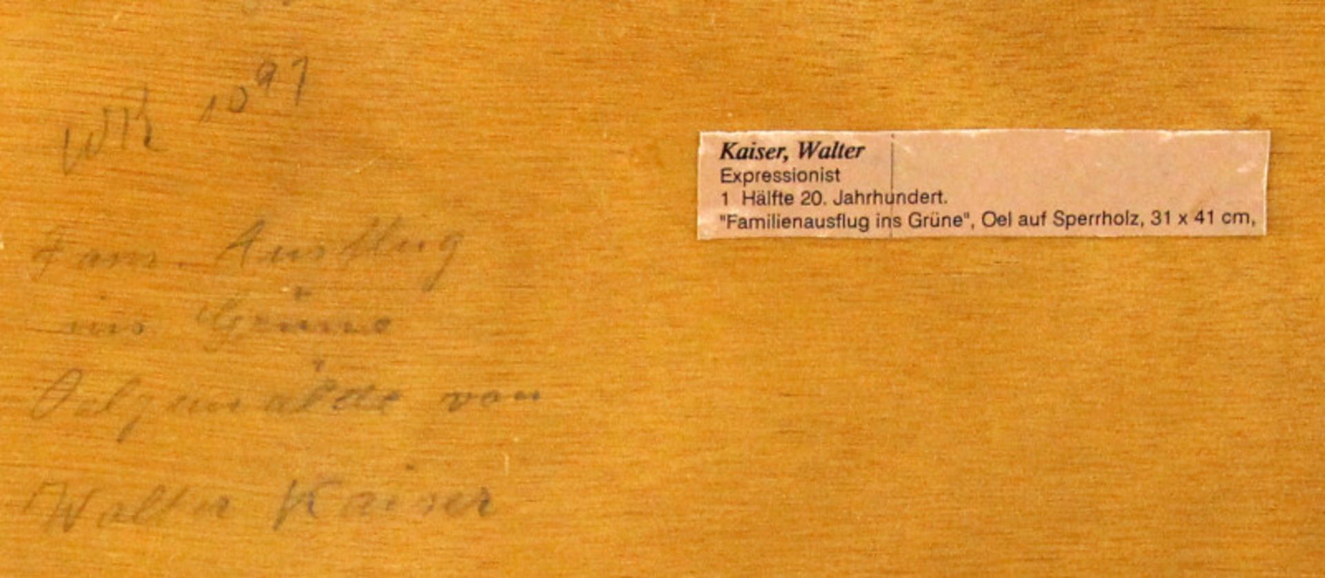 Walter Kaiser (1899 - 1973) - Öl auf Leinwand, "Familien Ausflug ins Grüne"verso betitelt und - Bild 4 aus 4