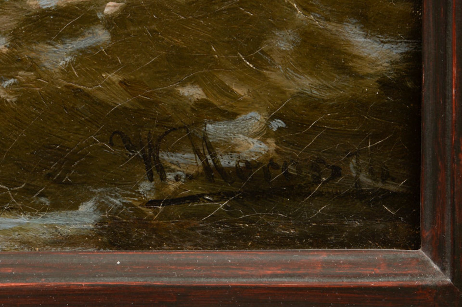 Walter Moras (1856 - 1925) - Öl auf Leinwand, "Zweimaster in rauer See, vor einer Landzunge mit - Image 3 of 3