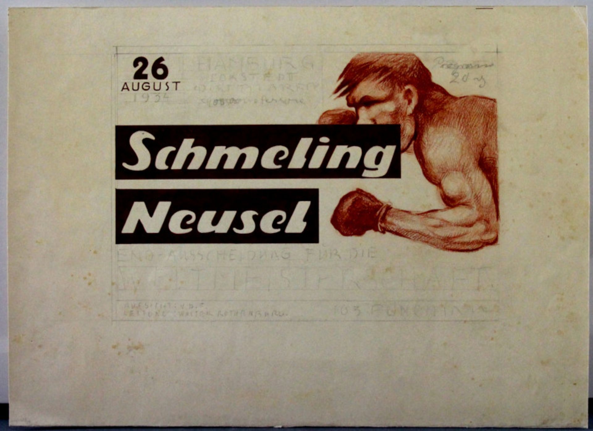 August Horn (1892 - 1975) - Plakatentwurfszeichnung, Bleistift/Aquarell u. Röteldruck auf Papier, "