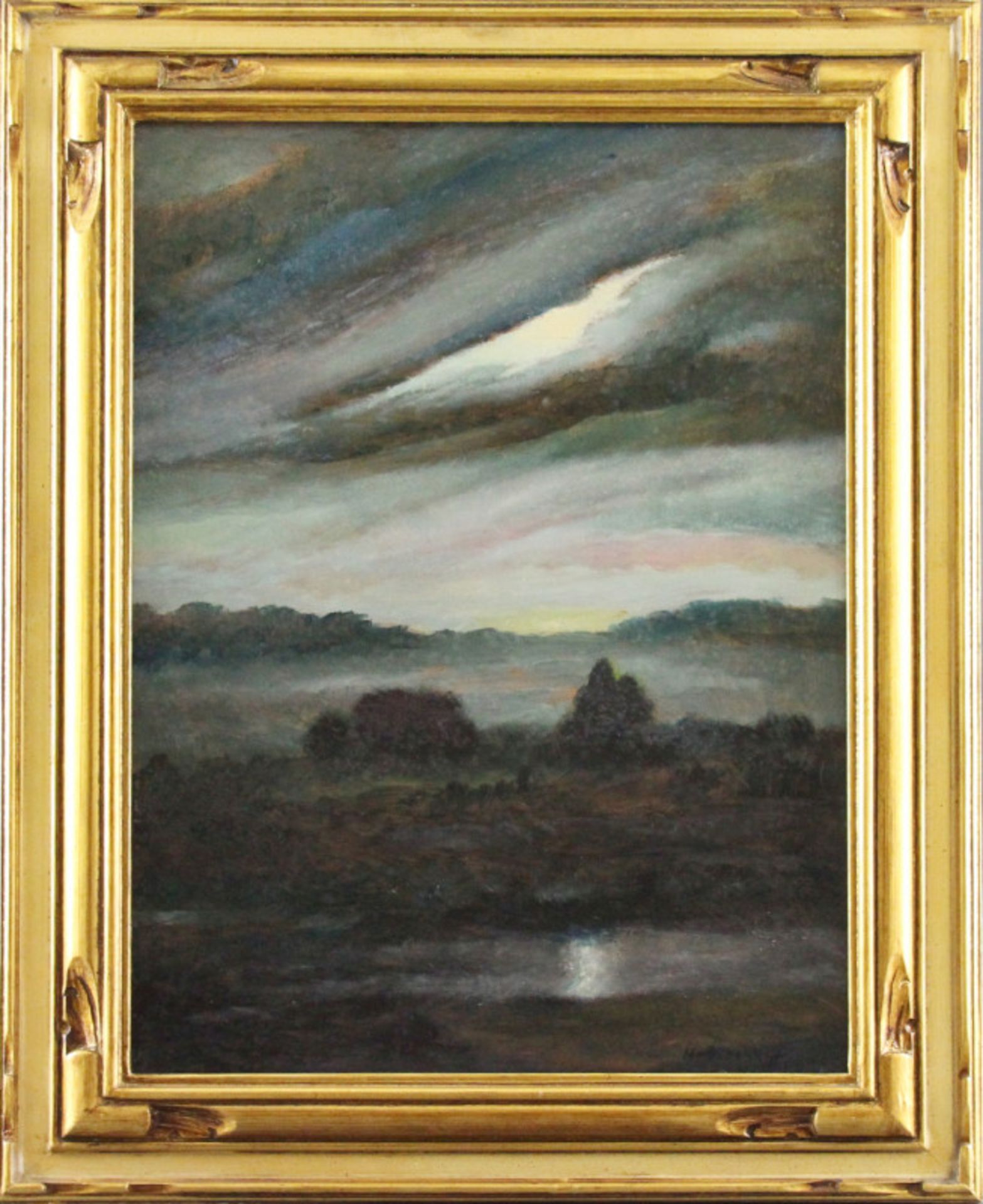 Heinz Dodenhoff (1889 - 1981) Nachlaß, - Öl auf Malkarton, "Moortümpel in der Dämmerung"signiert,