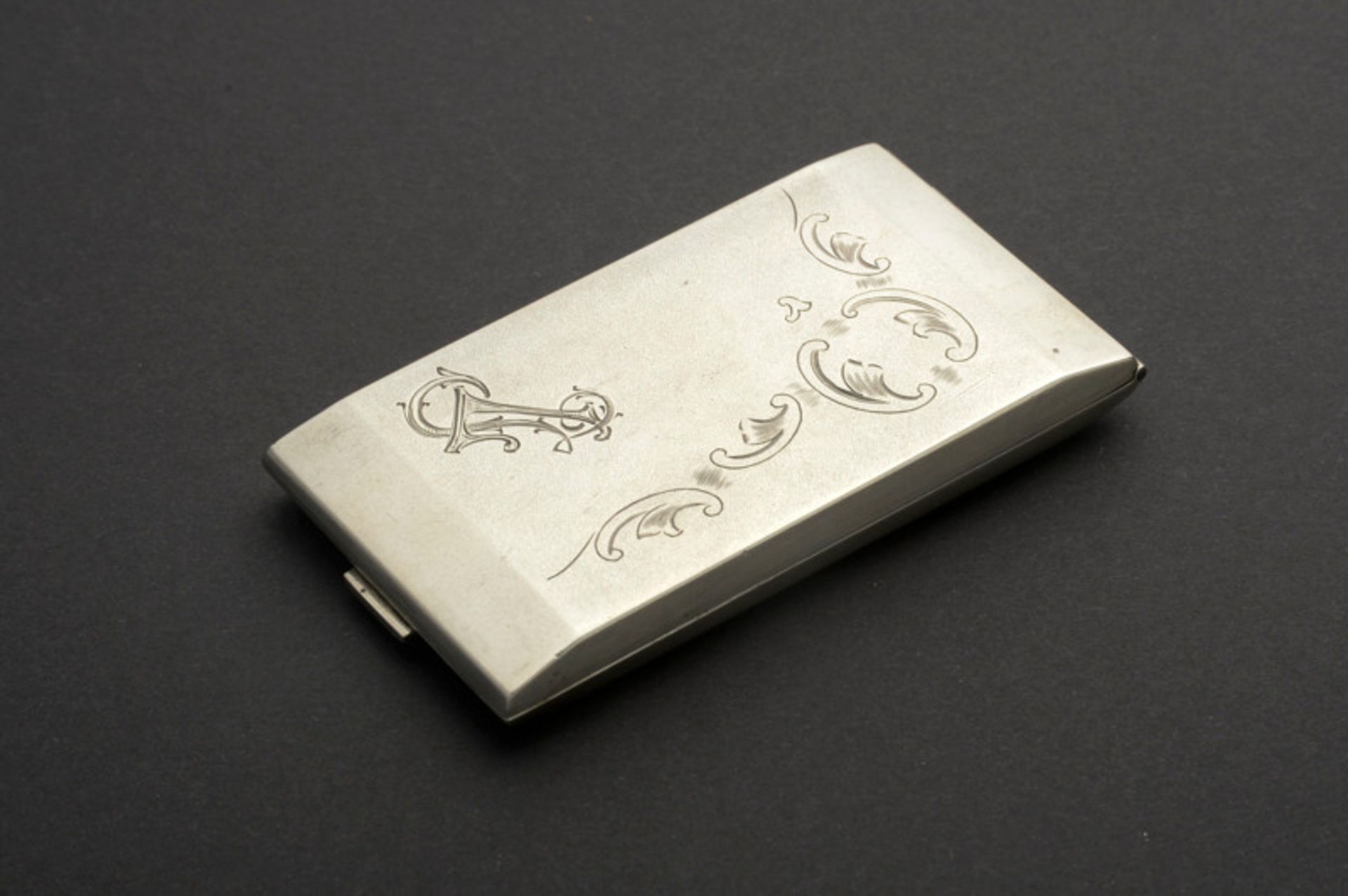 Jugendstil Etui aus 800er Silber innen vergoldet, WarschauDeckel mit legierten Monogramm, gepunzt "