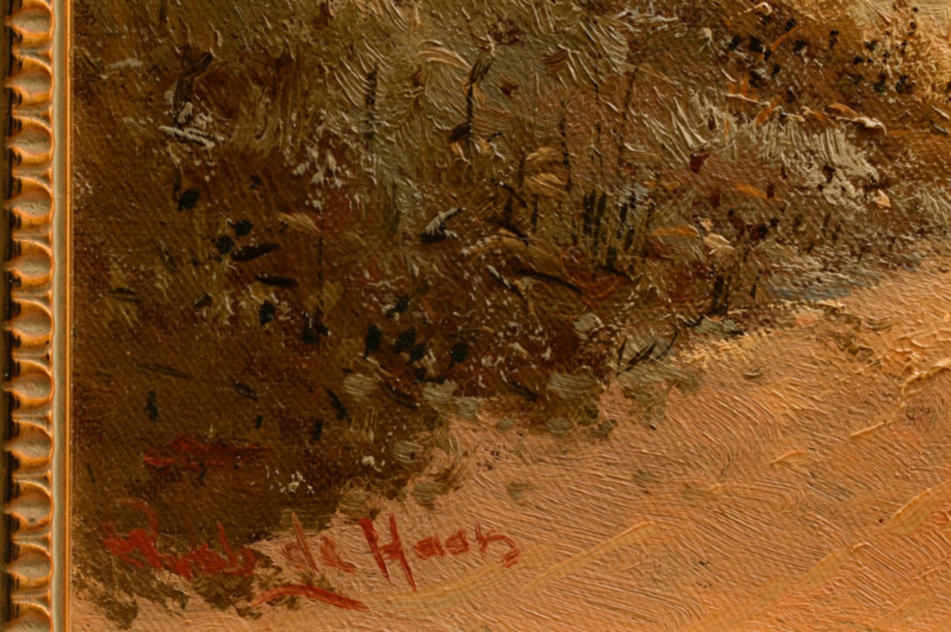 Robert de Haan (1943 - ?) - Öl auf Leinwand, "Spaziergänger in Winterlandschaft unter abendrotem - Bild 3 aus 3