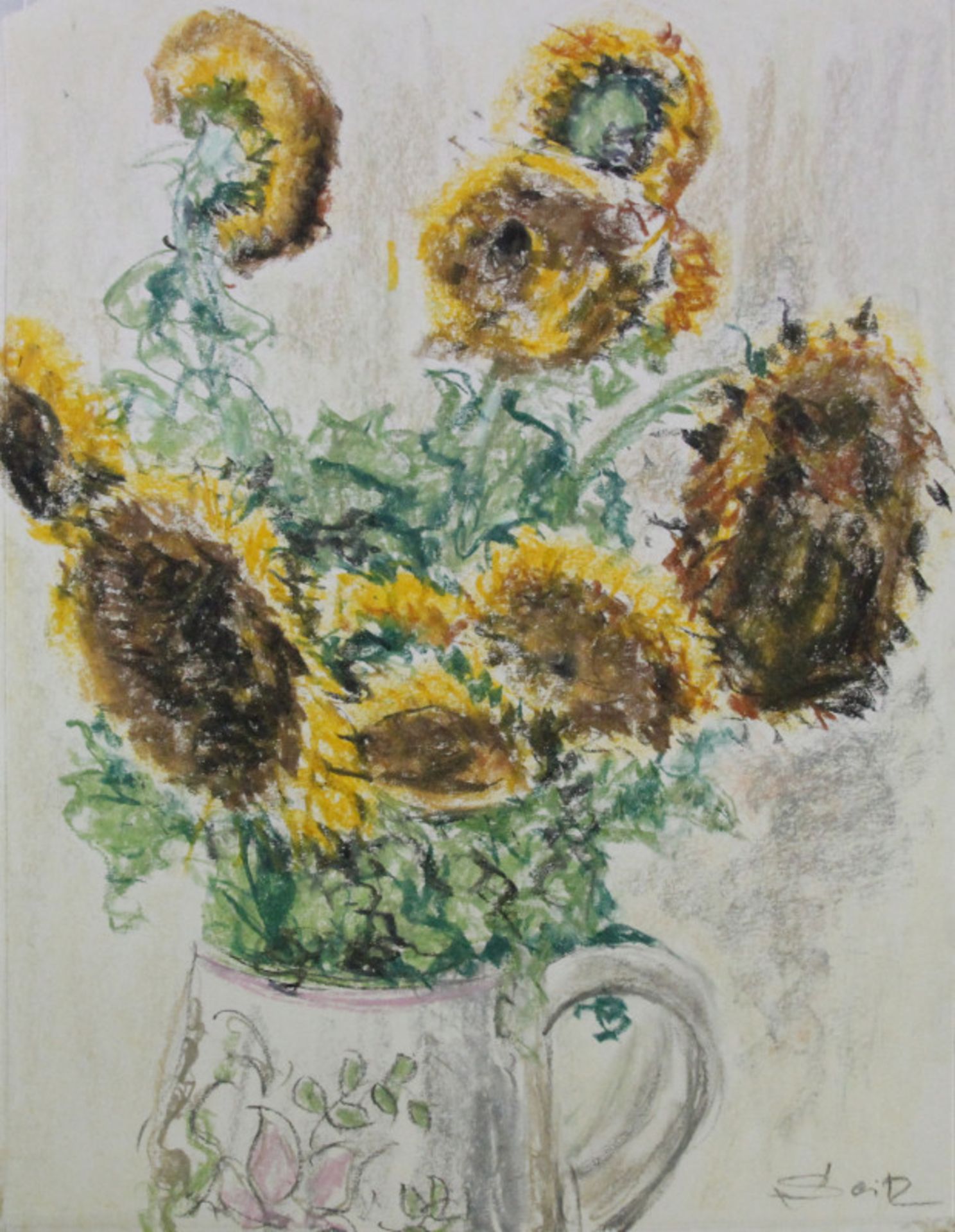 Philipp Karl Seitz (1901 - 1982) - Farbkreide/Zeichnung auf Papier, "Stilleben mit Sonnenblumen"