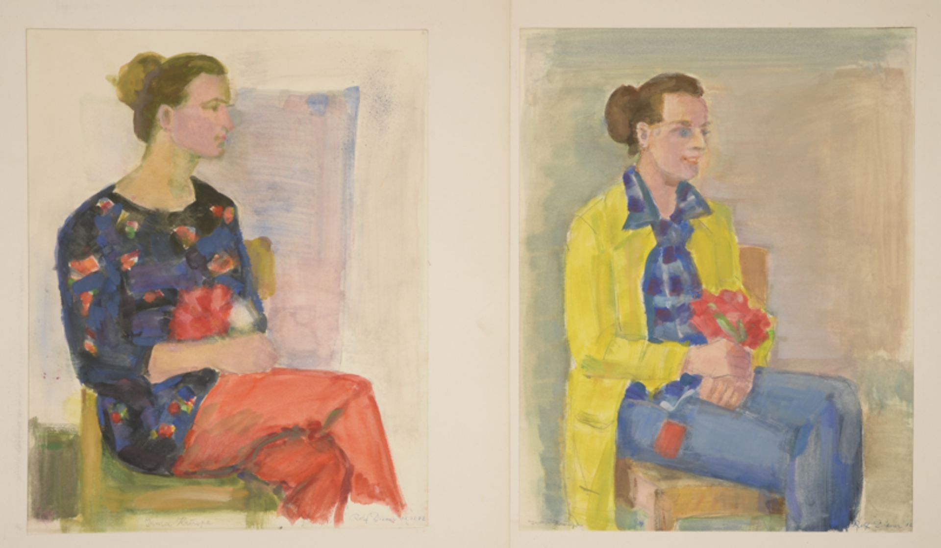 Rolf Diener (1906 - 1988) - 1 Paar Aquarelle auf Papier, "Portrait Irma Kruspe", 12.5.73 / 11.11.