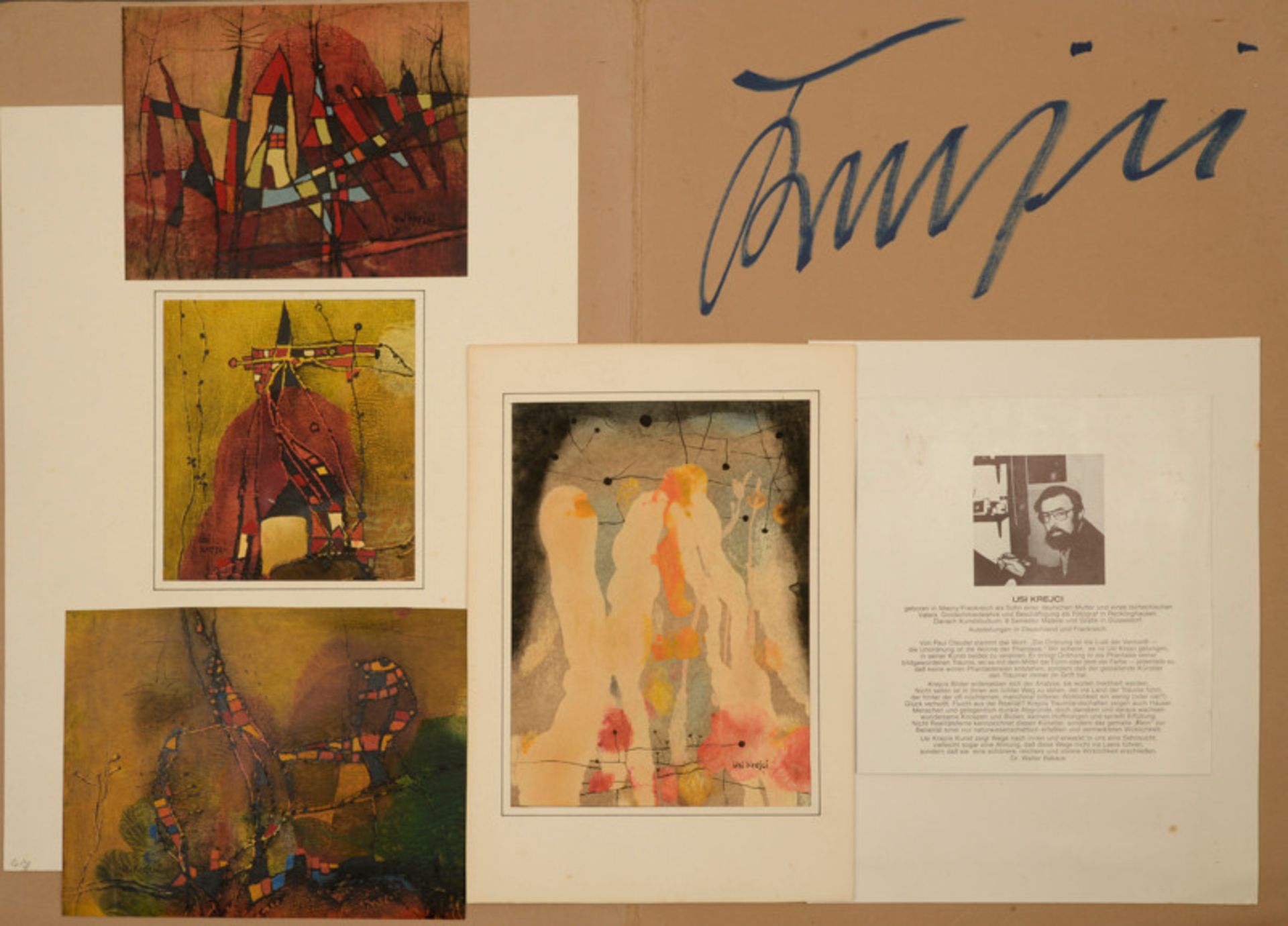 Usi Krejci (20. Jahrhundert) - Signierte Künstlermappe mit 4 Mischtechniken, 2 Farblithographien