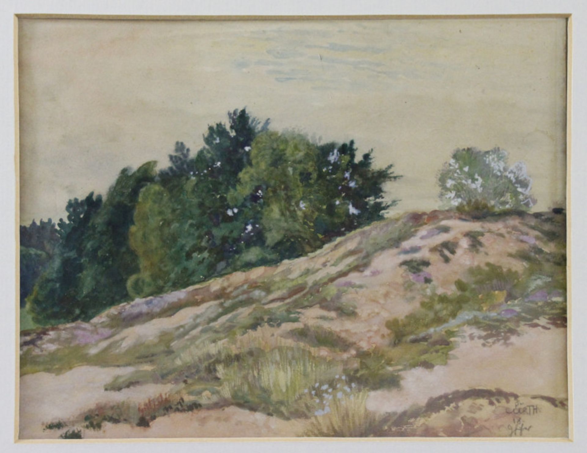Peter Würth (1873 - 1945) - Aquarell auf Papier, "Dünenlandschaft mit Baumgruppe", (19)18unten