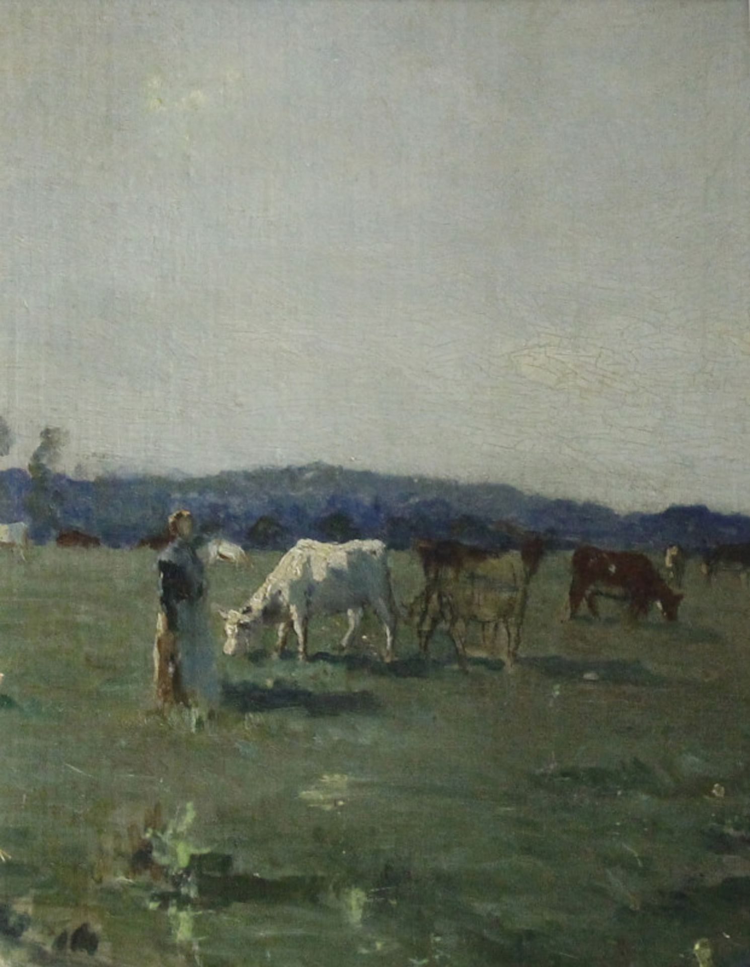 Mark Osman Curtis (1879 - 1959) - Öl auf Hartfaserplatte, "Kuhmagd mit Rindvieh auf der Weide" - Bild 2 aus 3