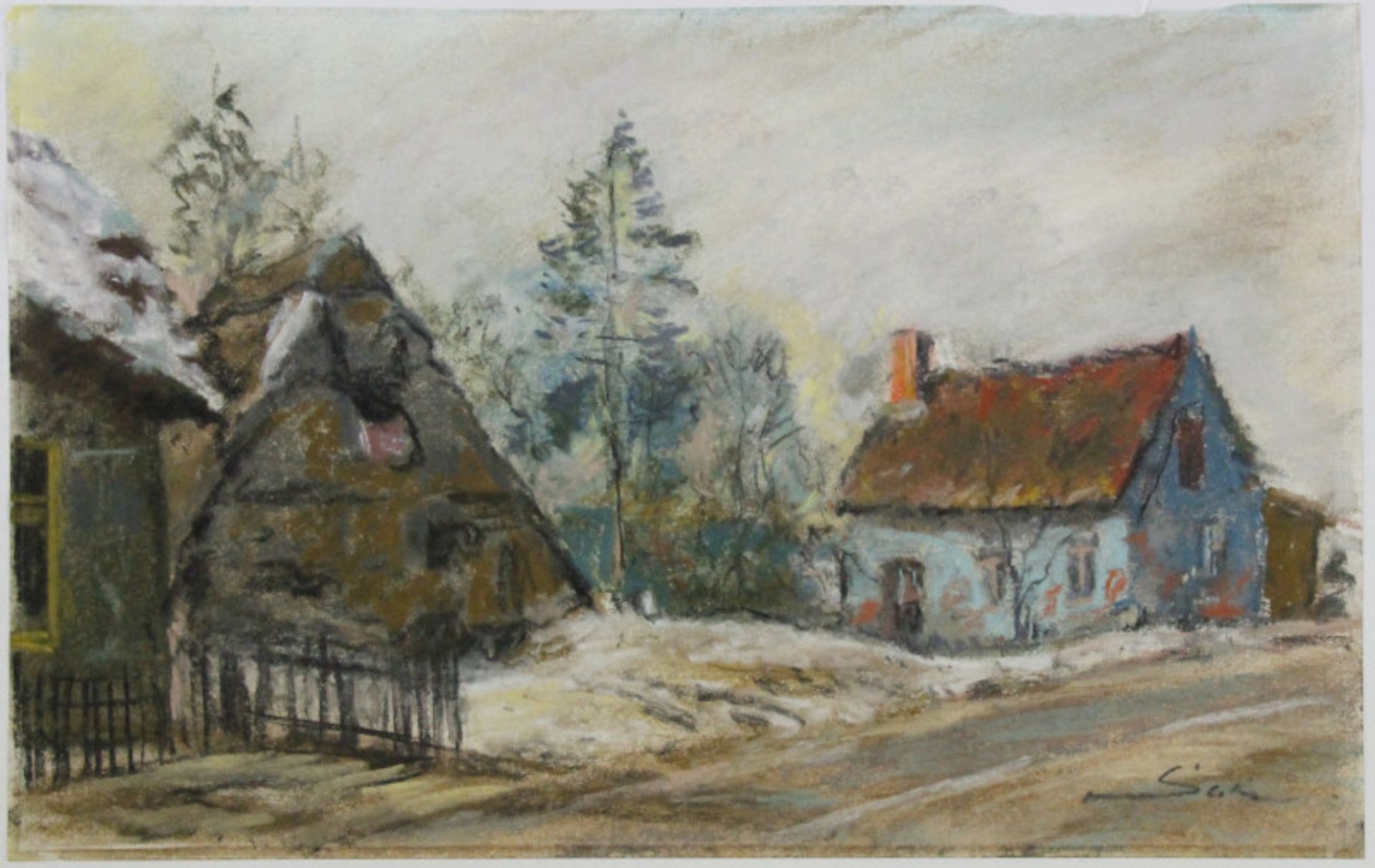 Philipp Karl Seitz (1901 - 1982) - Aquarell auf Papier, "Häuser mit Birken"unten rechts signiert,