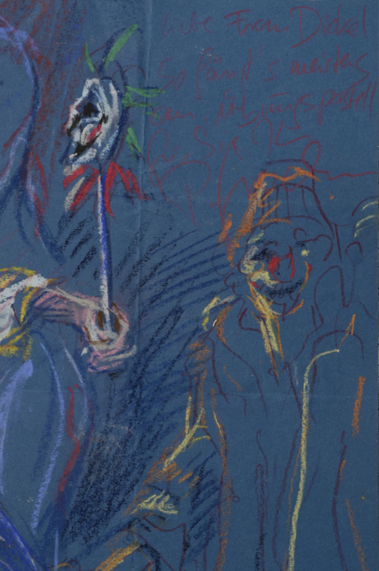 Peter Grochmann (1956 - 2009) - Farbkreide auf Papier, "Harlekin mit Maske auf dem Seil und - Bild 2 aus 3