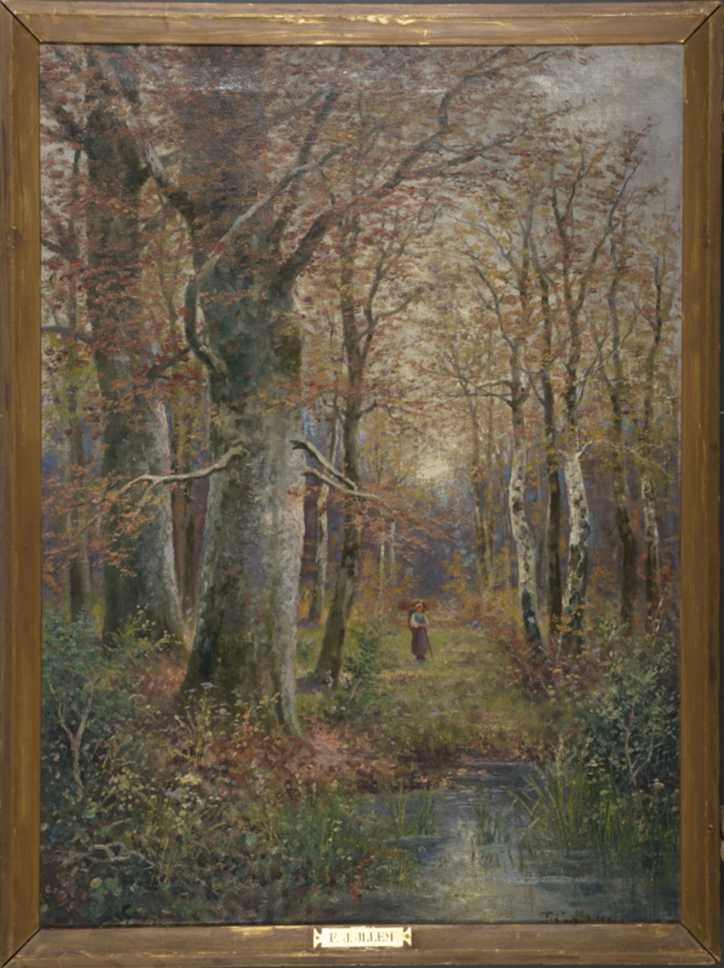 Franz Josef Georg Illem (1865 - 1912) - Öl auf Leinwand, "Lichter Herbstwald mit einer