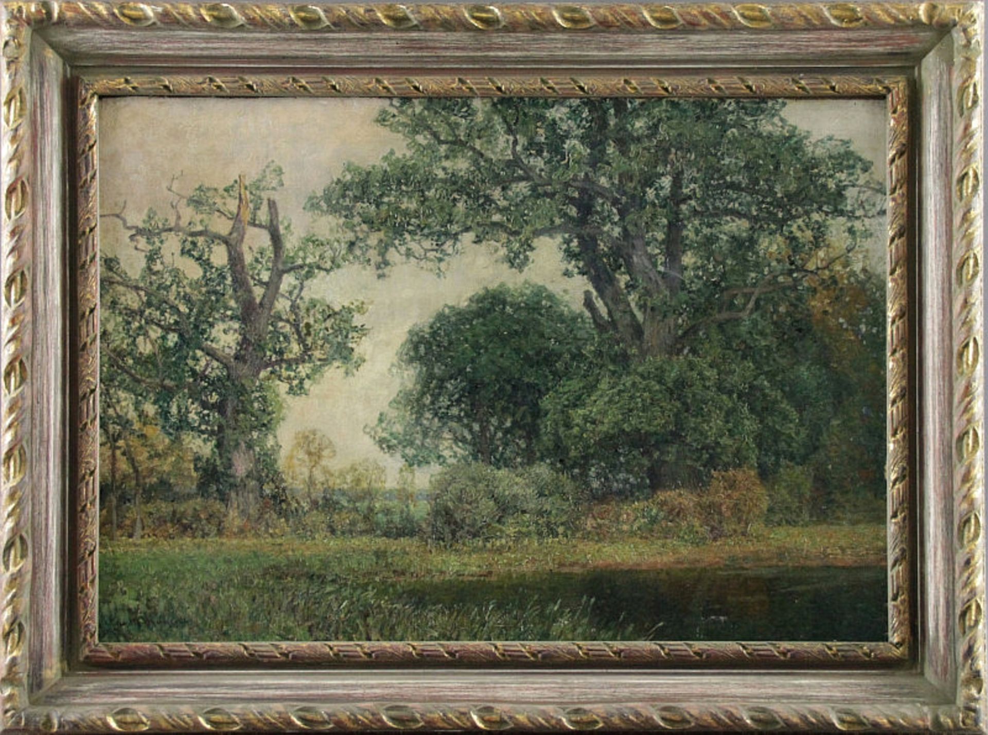 Georg Meinzolt (1863 - 1948) - Öl auf Leinwand, "Impressionistische Landschaft mit kleinem Weiher"