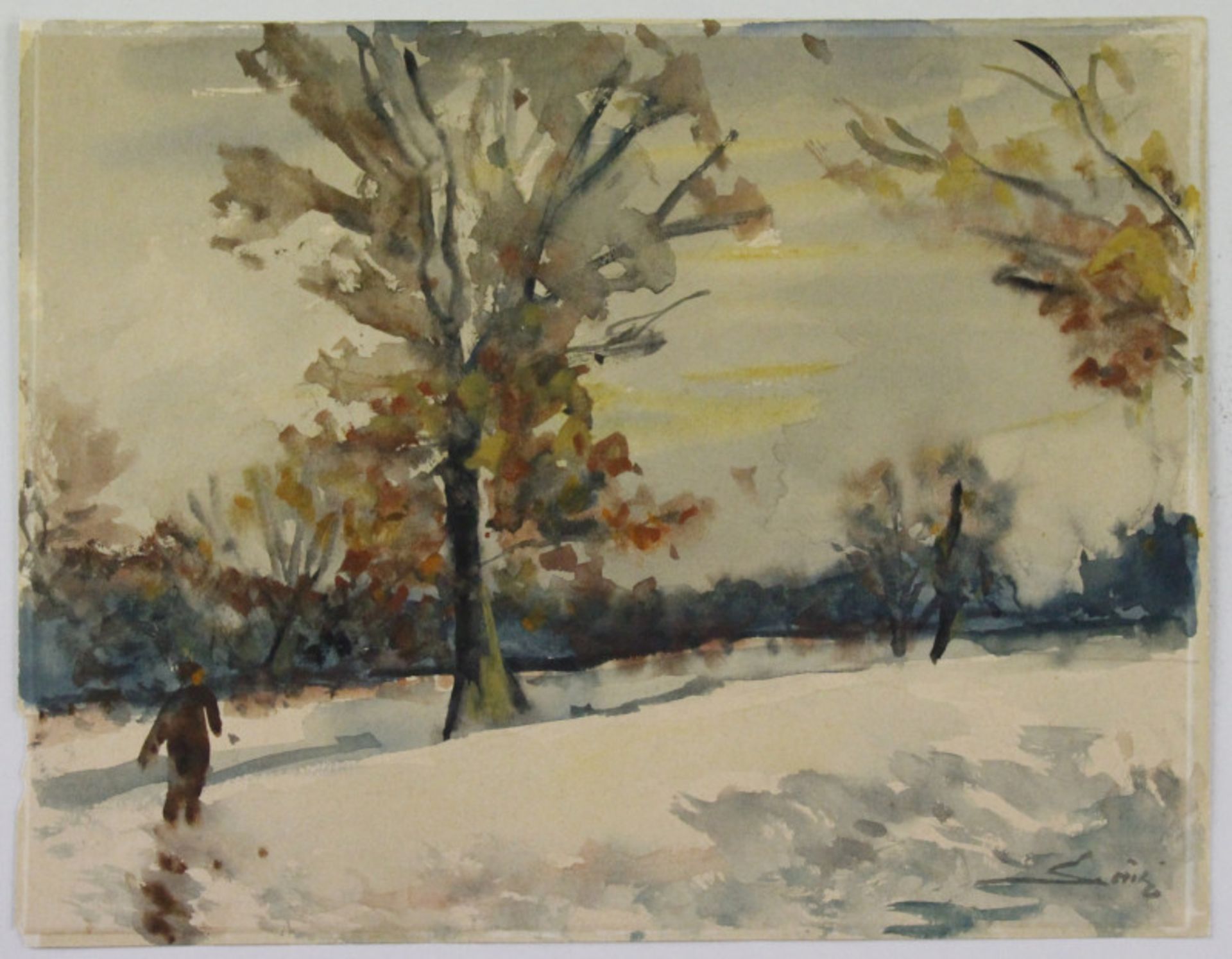 Philipp Karl Seitz (1901 - 1982) - Aquarell auf Papier, "Spaziergang im Winter"unten rechts
