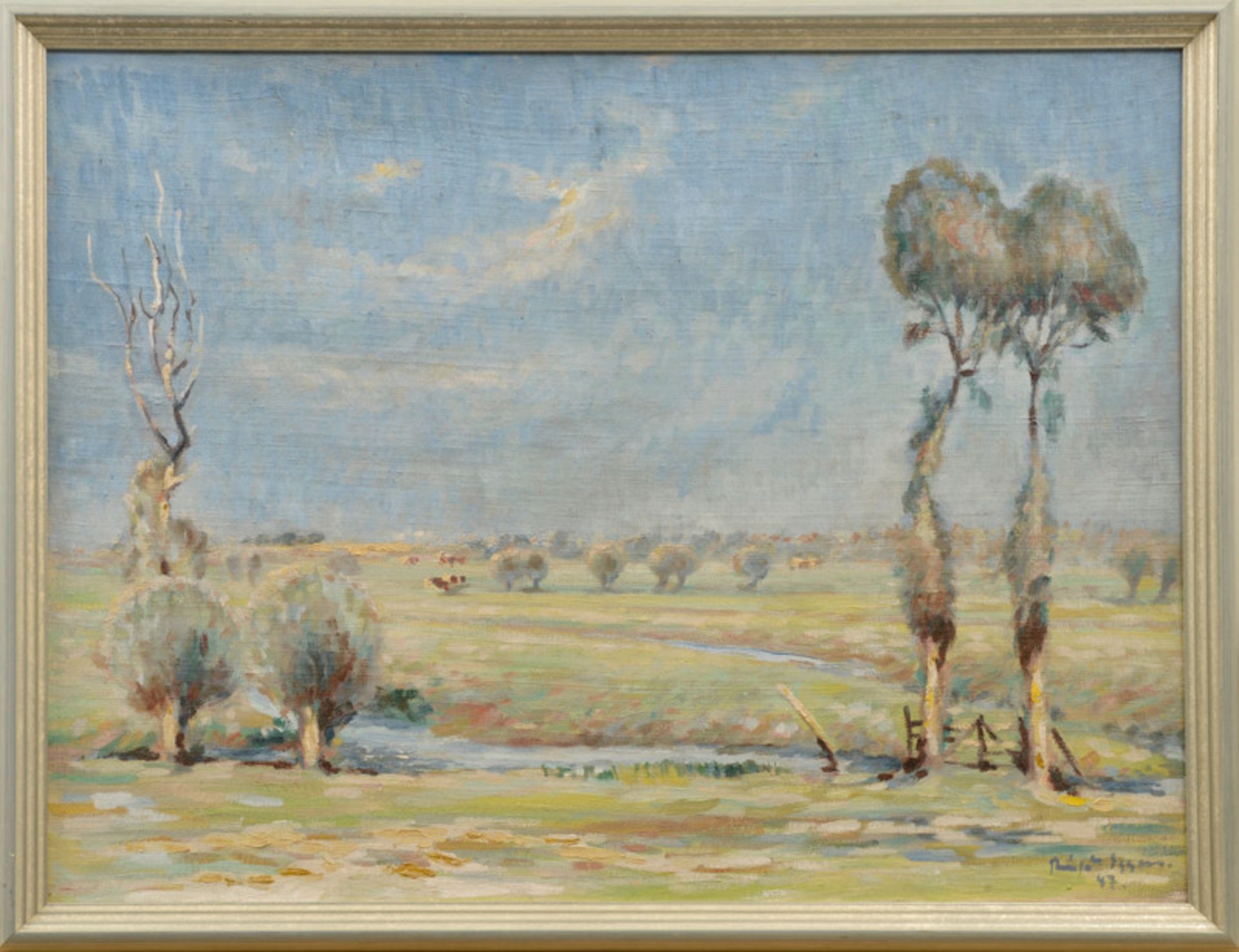 Richard Eggers (1905 - 1995) - Öl auf Leinwand, "Impressionistische Marschlandschaft mit